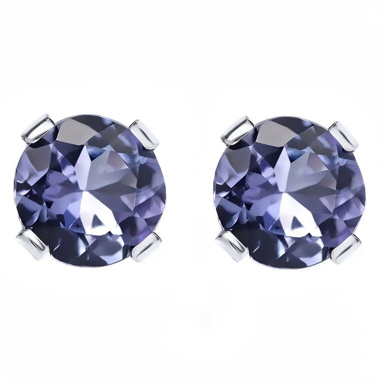 1.50 Ct Round Tanzanite Solid 14K White Gold Stud Earrings 5.5mm