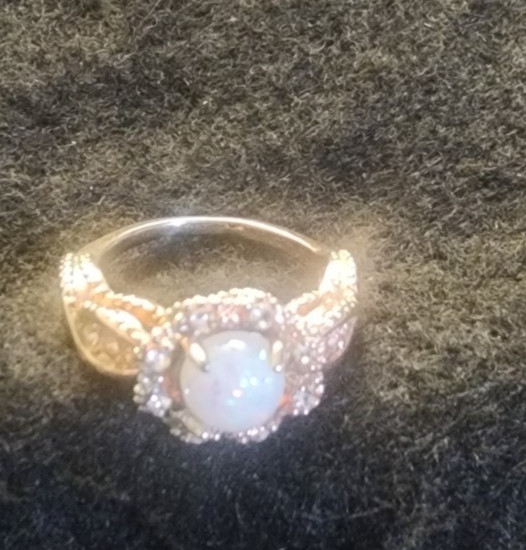 Beautiful Vintage Opal & Rhinestone Cocktail Ring Great Colors & Sparkle Nice