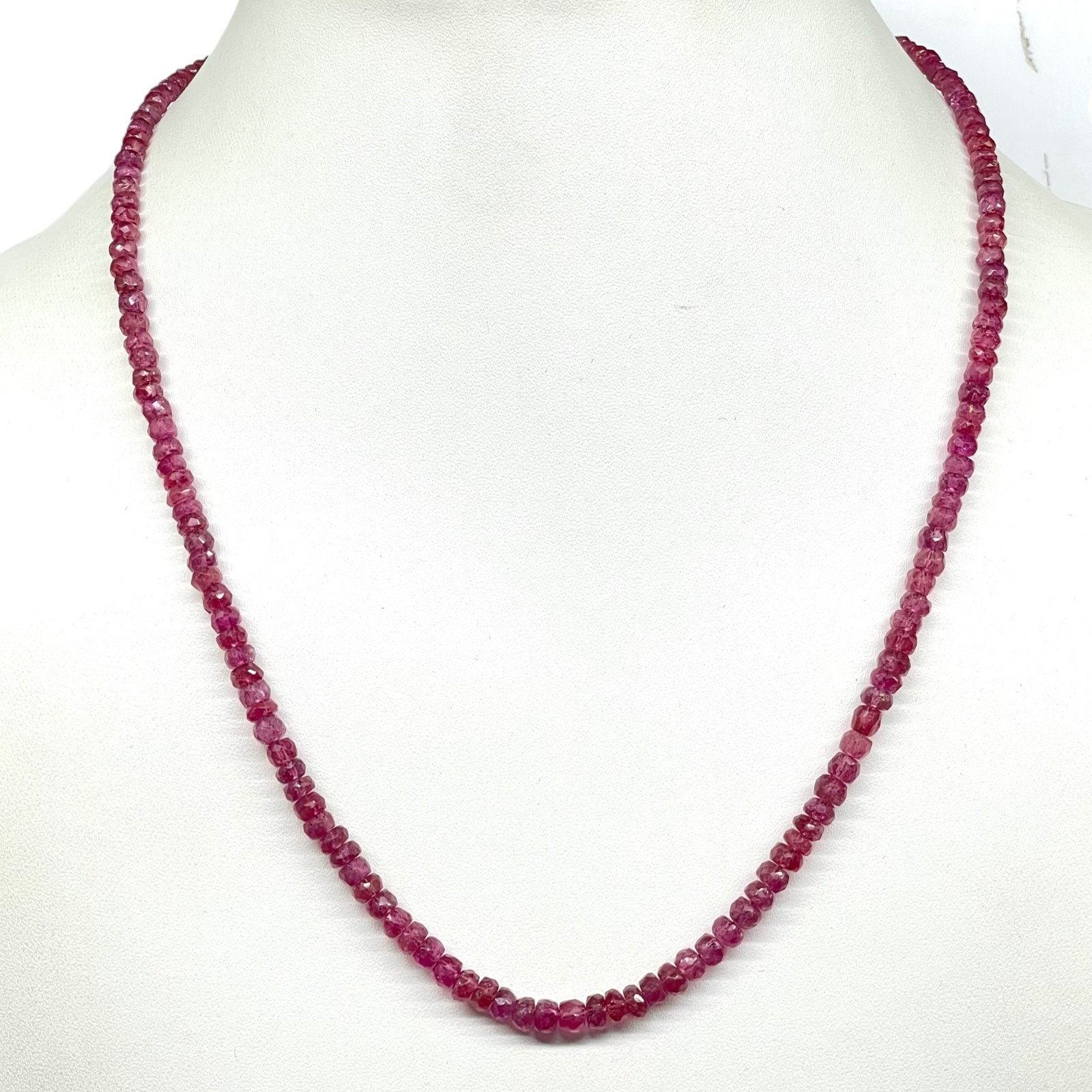 18 Inch Natural Mozambique Ruby Necklace 3-4.5mm Faceted Beads 925 Silver Clasp