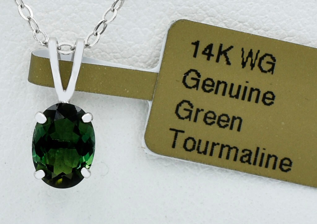 GENUINE 1.08 Cts GREEN TOURMALINE PENDANT 14k WHITE GOLD – Free Appraisal – NWT