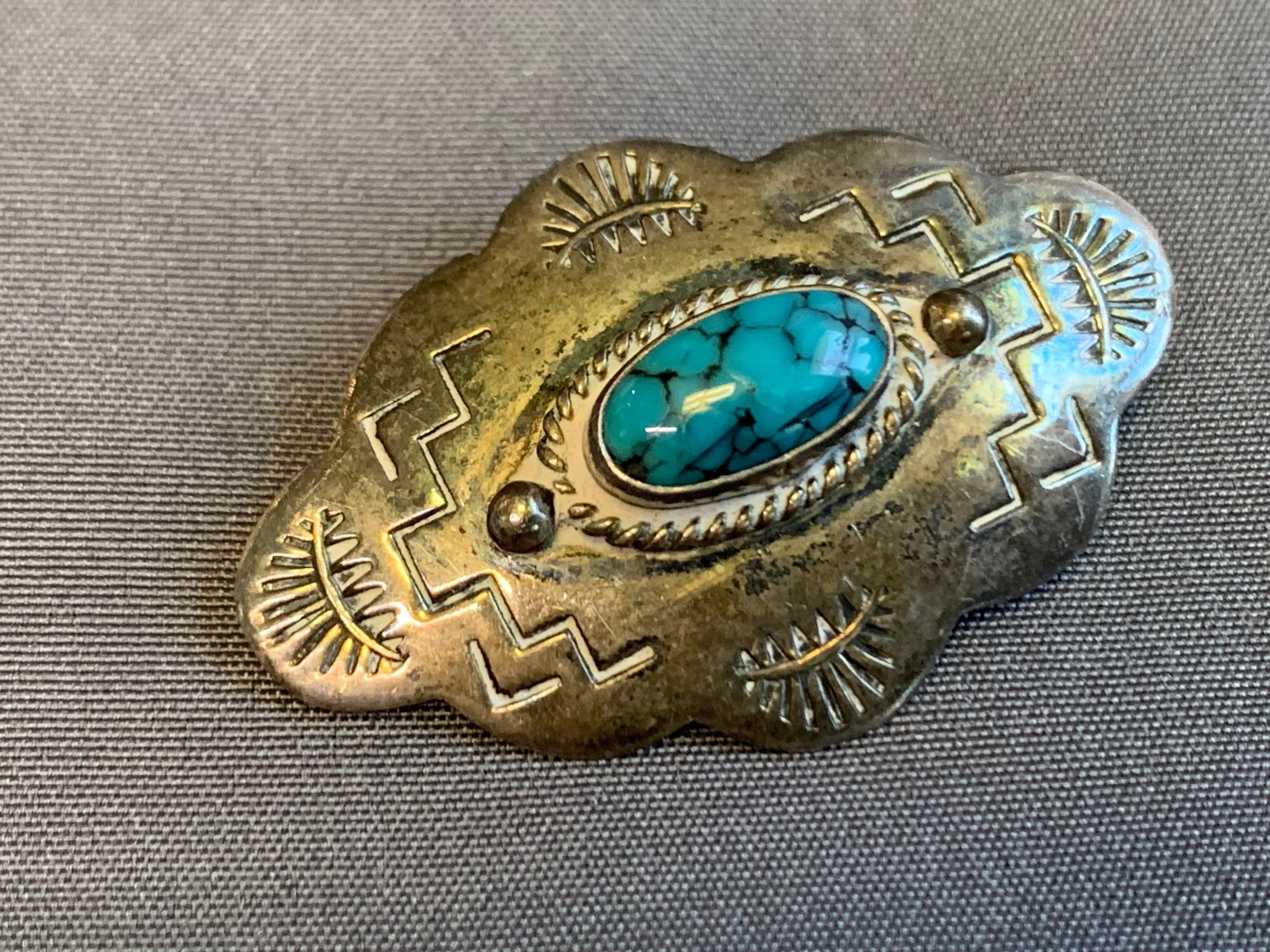 Sterling Silver Turquoise Signed Brooch 4.59g Fine Jewelry Scatter Pin *READ*