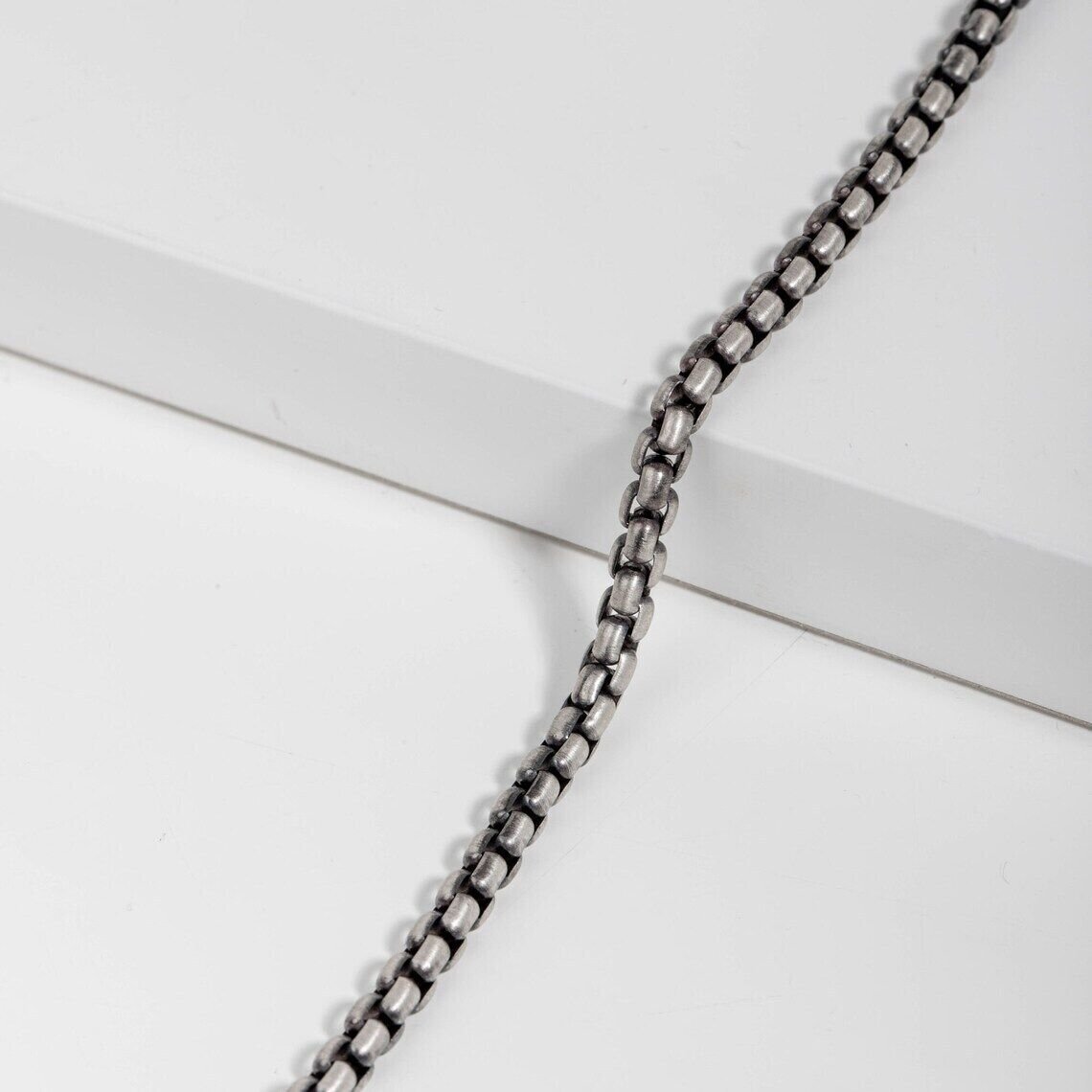 925 Sterling Silver Oxidized 2.6mm Italian Round Box Chain Necklace Italian Made