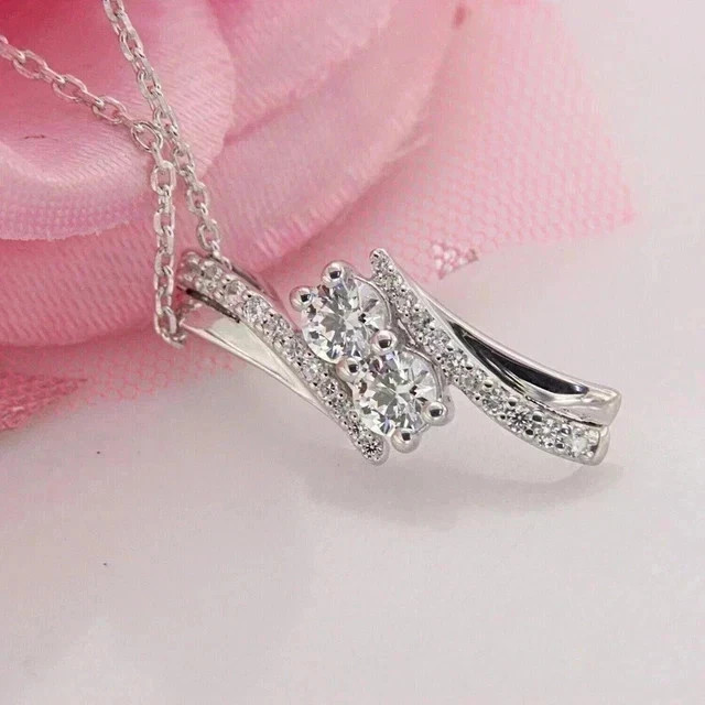 2.0Ct Round Real Moissanite 14K White Gold Plated Women’s Beauty Pendant