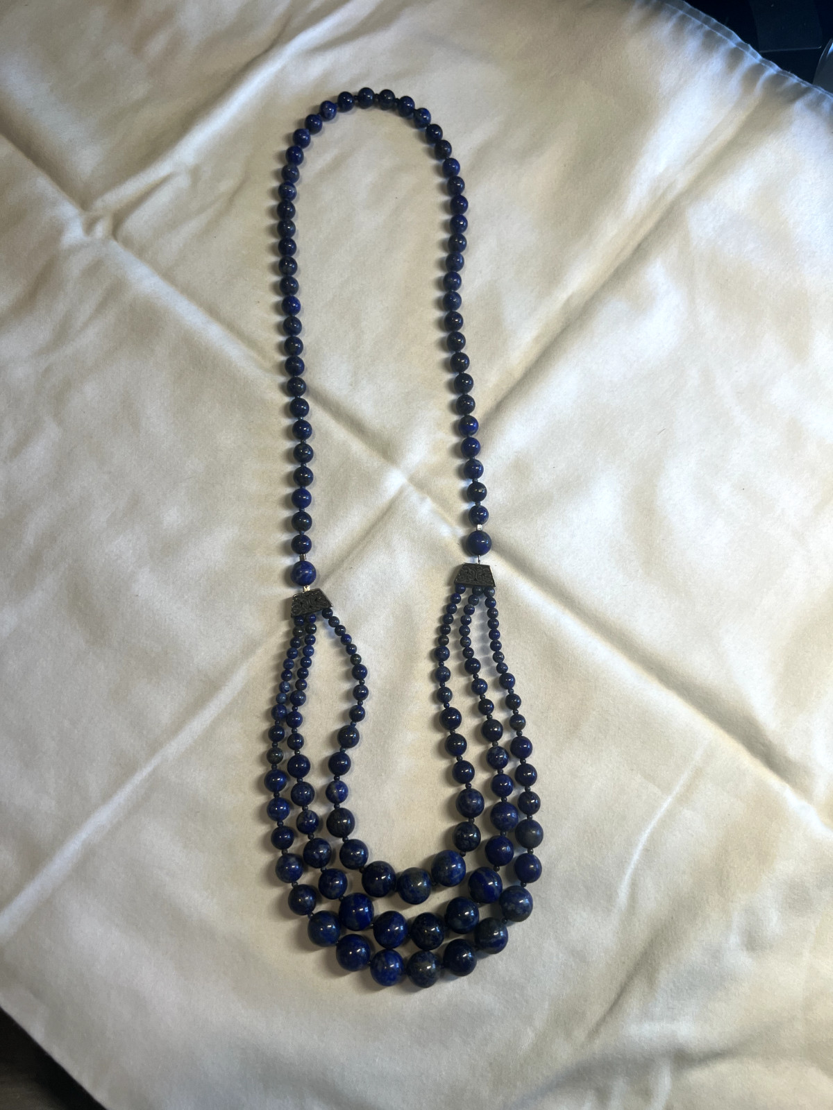 Dark Blue Lapis Lazuli Necklace – 3 Loops – 15.5″ long – No Clasp