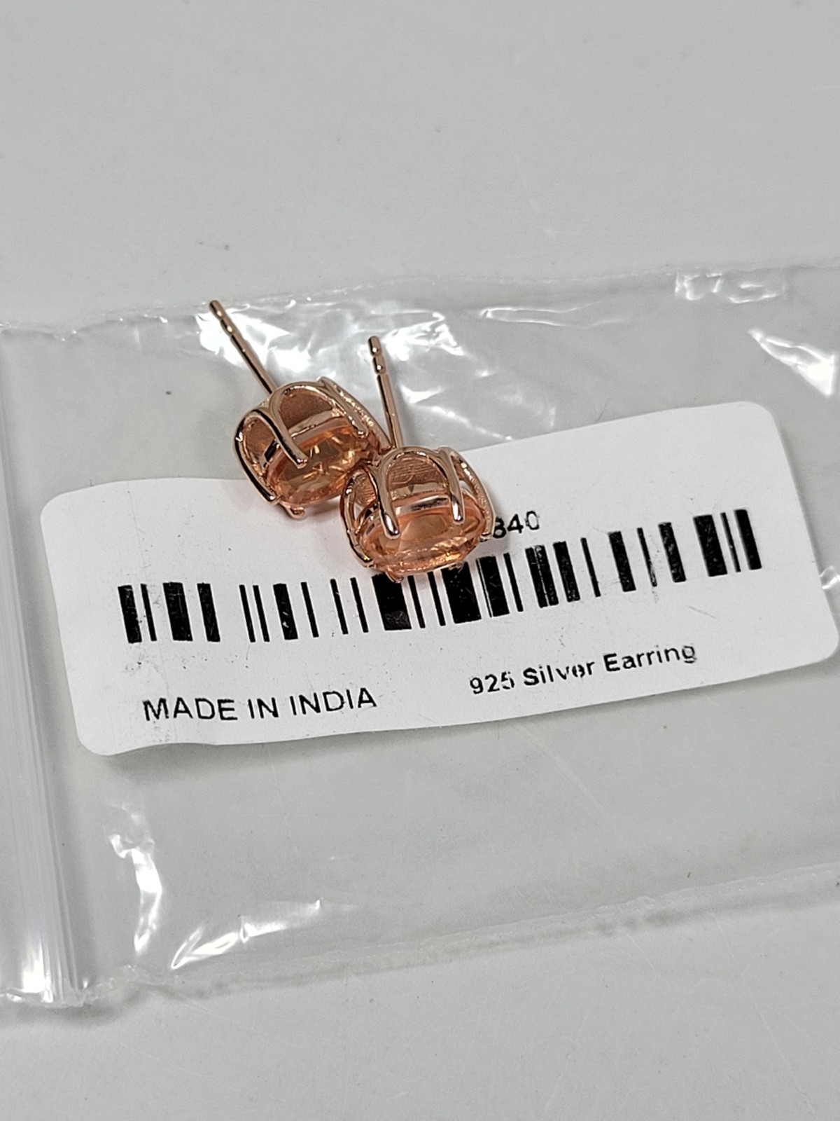D’Joy Sterling Silver Stud Earrings Oval Pink/Peach Colored Stones Made in India