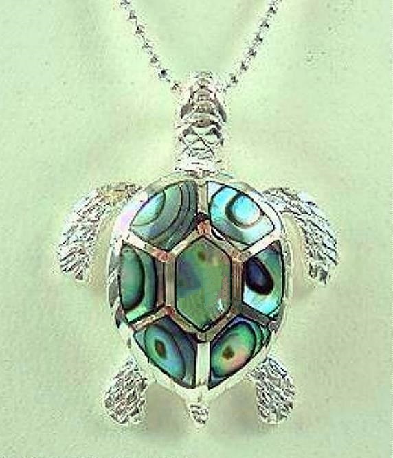 27MM SOLID 925 SILVER PAUA ABALONE TEXTURED HAWAIIAN HONU TURTLE SLIDE PENDANT