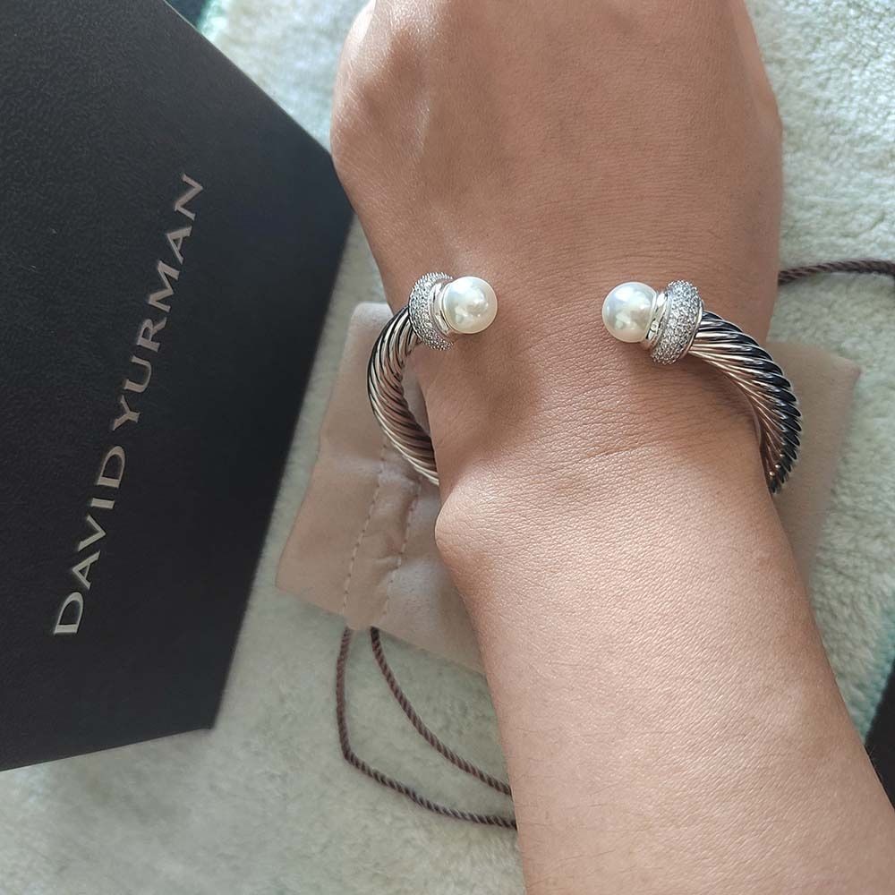 David Yurman 7 mm Cable Cuff Bracelet pear and Diamond