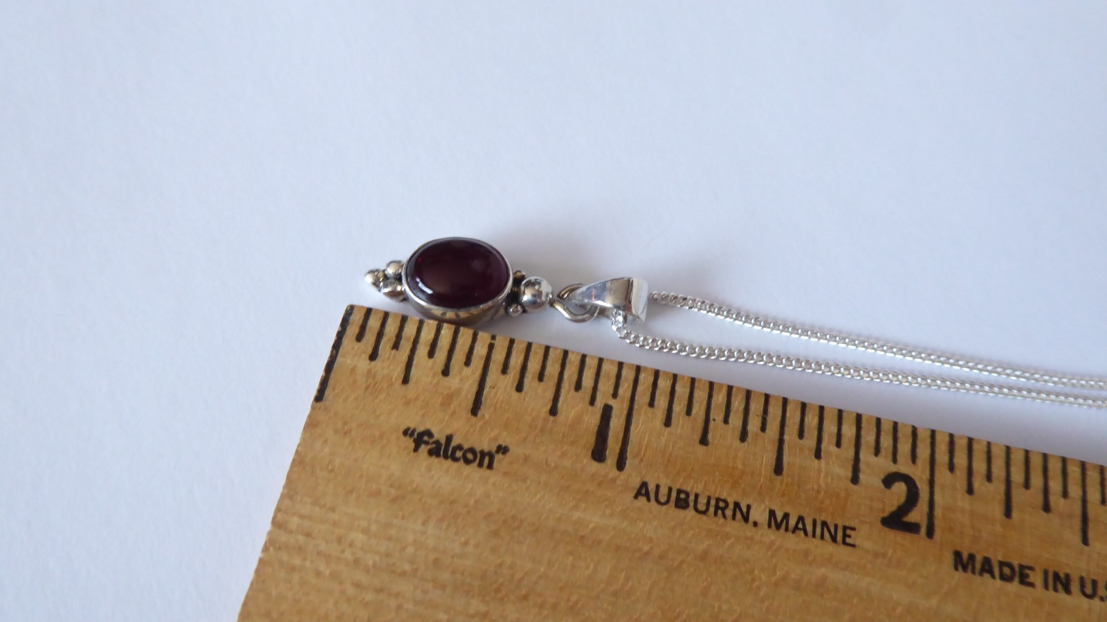 Cabochon Garnet Necklace 16″ Solid Sterling Silver 925 Gem Gemstone Oval Pendant