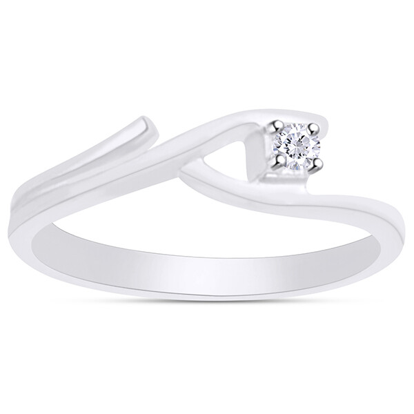 Natural Round Diamond Accents Solitaire Engagement Ring 925 Sterling Silver