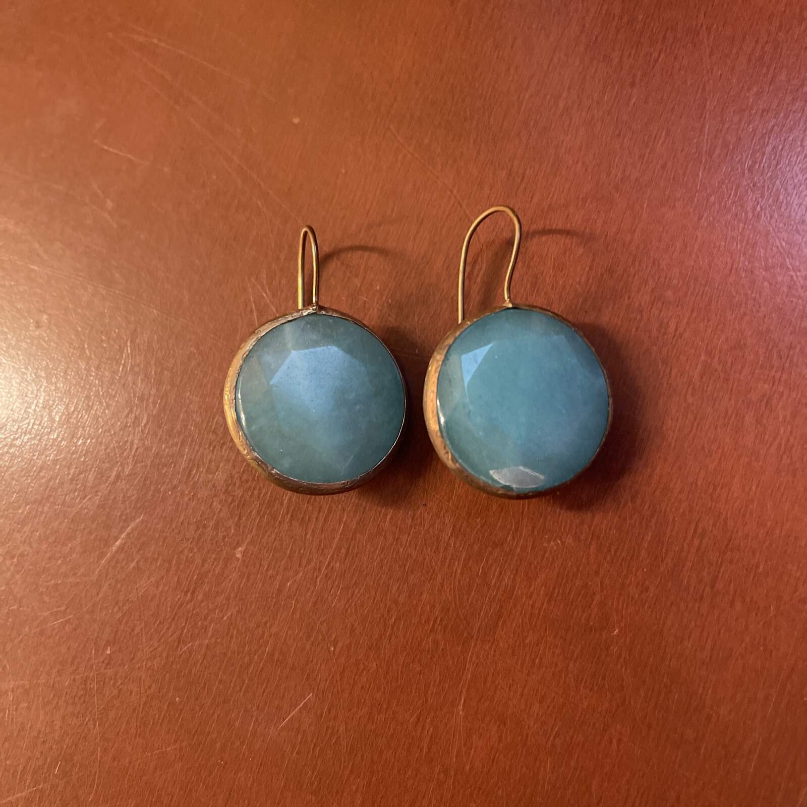 Earrings Natural Bezel Set Gemstone Opaque Cabochon Aquamarine Wire Round