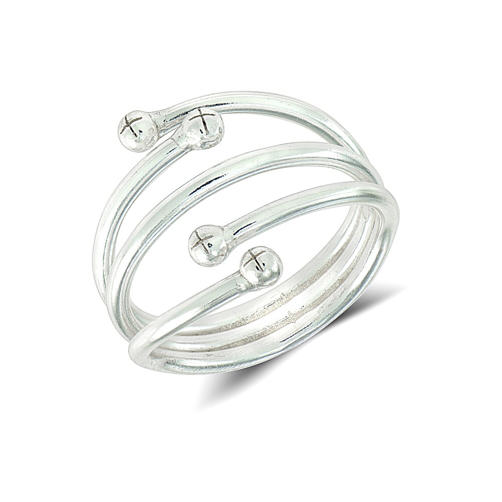 Sterling Silver High Polished Adjustable Bead Wide Fashion Ring, Size 7