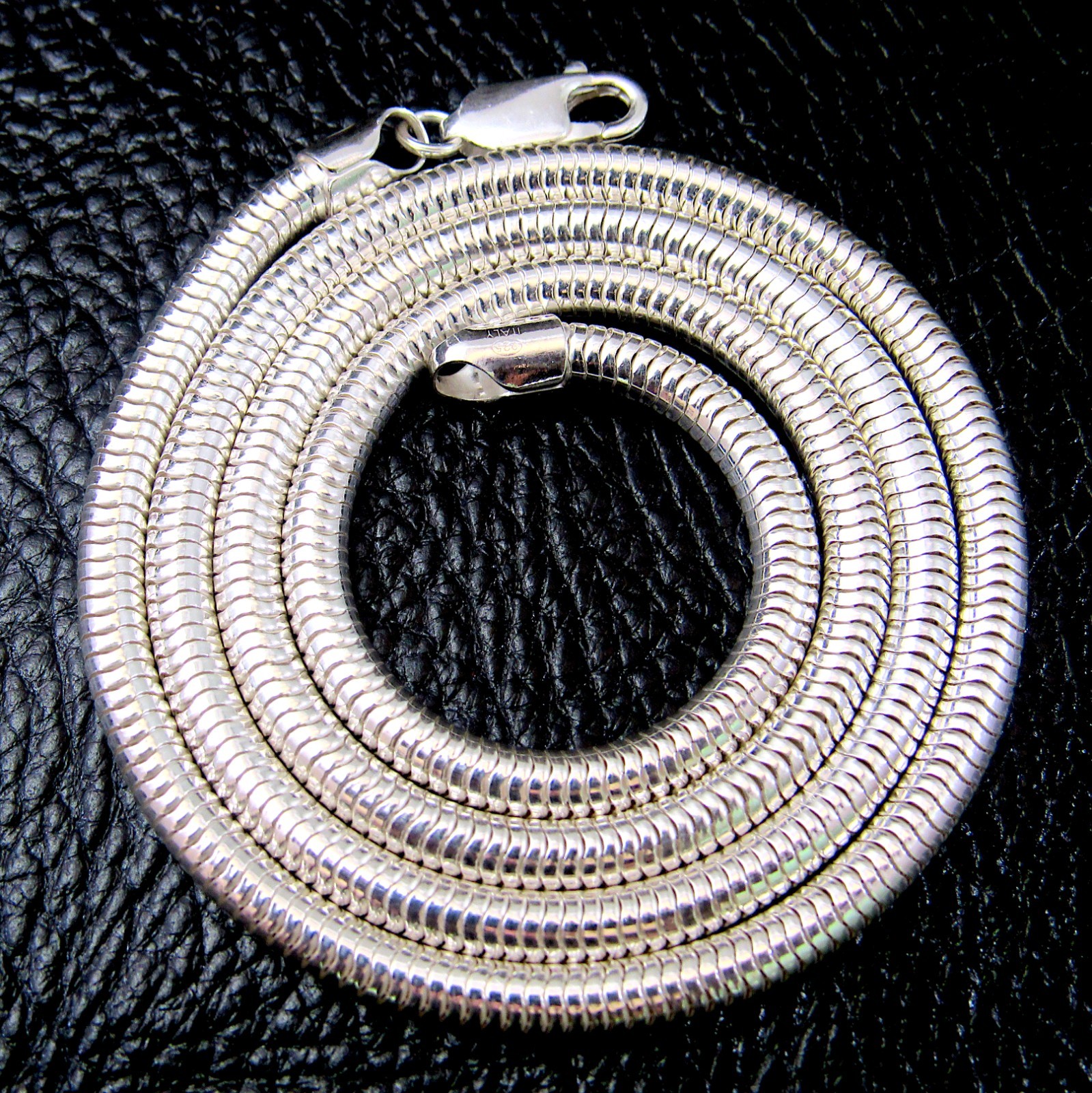 4MM Solid 925 Sterling Silver Italian ROUND SNAKE Chain Necklace, Made In Italy