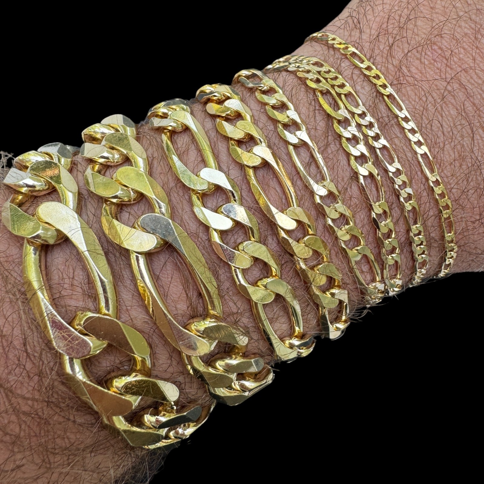 14k Gold Plated Solid 925 Sterling Silver Figaro Bracelet ITALY 2.5-16mm ITALY