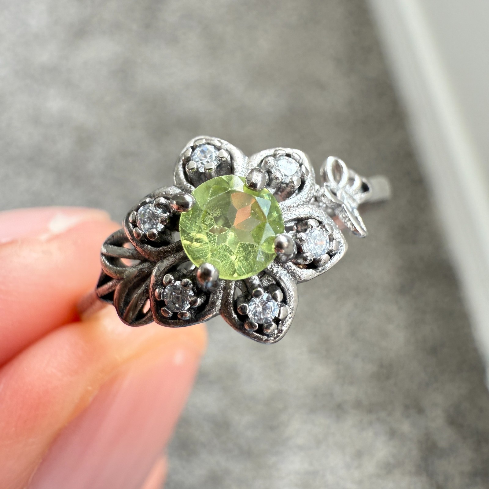 925 Sterling Silver Ring 4mm Natural Peridot Gemstone Zircon Flower Jewelry Gift