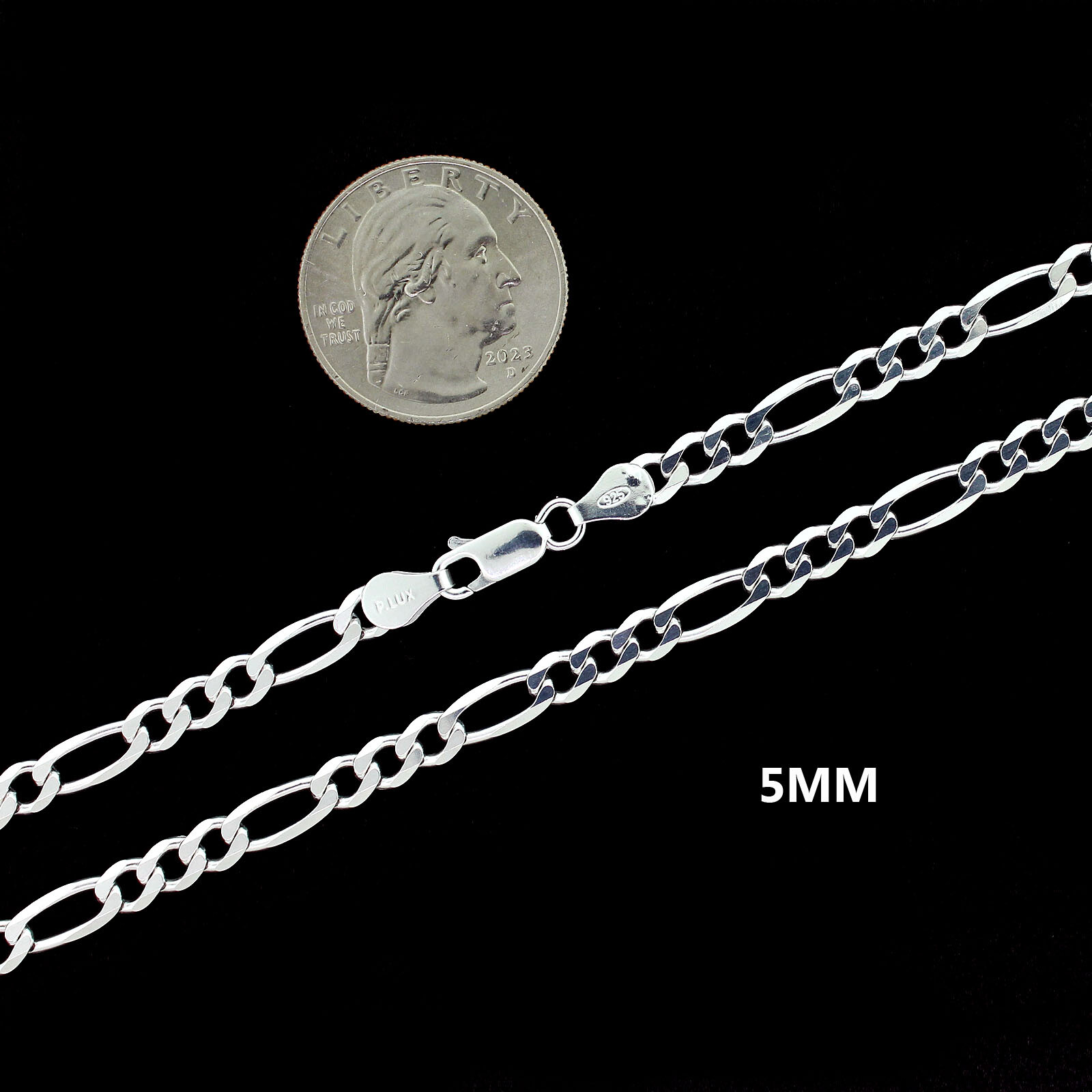 Real 925 SOLID Sterling Silver 2.5MM-9MM FIGARO LINK Chain Bracelet ITALY