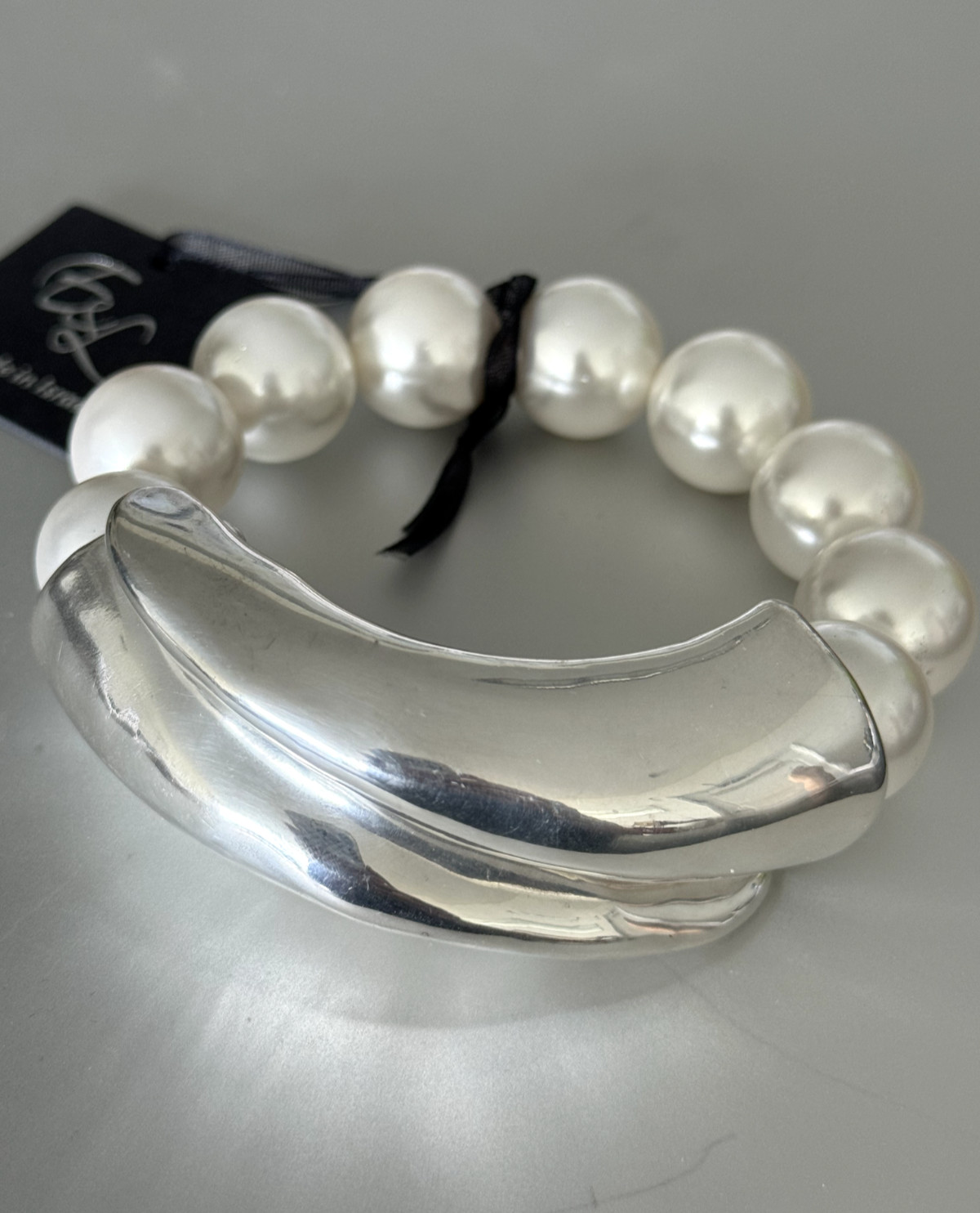 E&L Statement Sterl Silver Pearl Shell Oversized Bracelet Magnetic Cls Israel ne