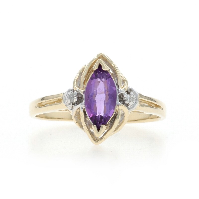 Yellow Gold Amethyst Diamond Ring – 10k Marquise .41ctw