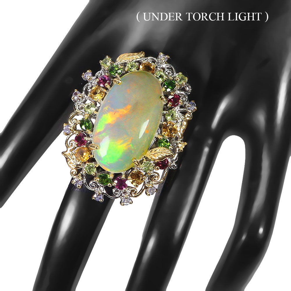 925 Sterling Silver Ring Oval Full Fire Opal 14ct Citrine Handmade Gem Jewelry 8