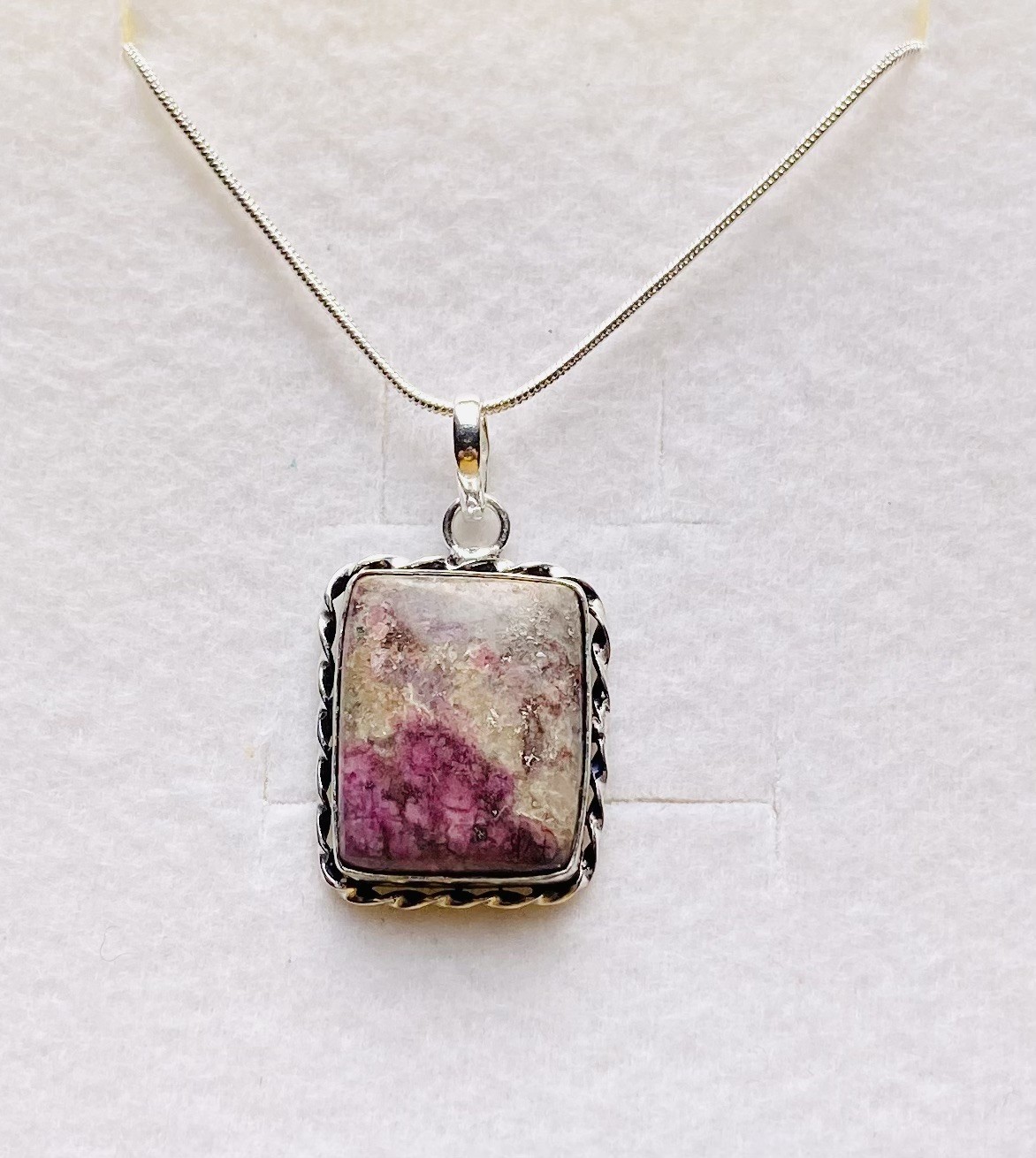 Stunning Cobalt Calcite Rectangle 925 Silver Pendant & Chain