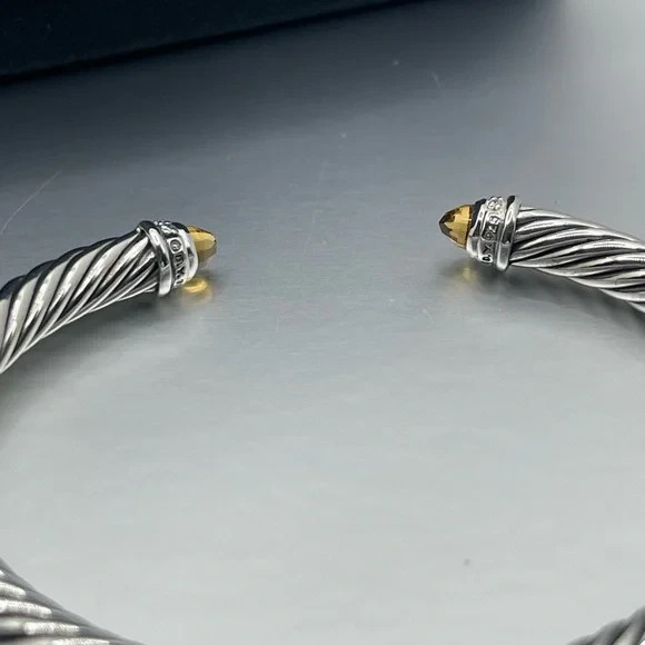David Yurman Sterling Silver Blue Topaz and Diamonds 5mm Cable Cuff SMALL