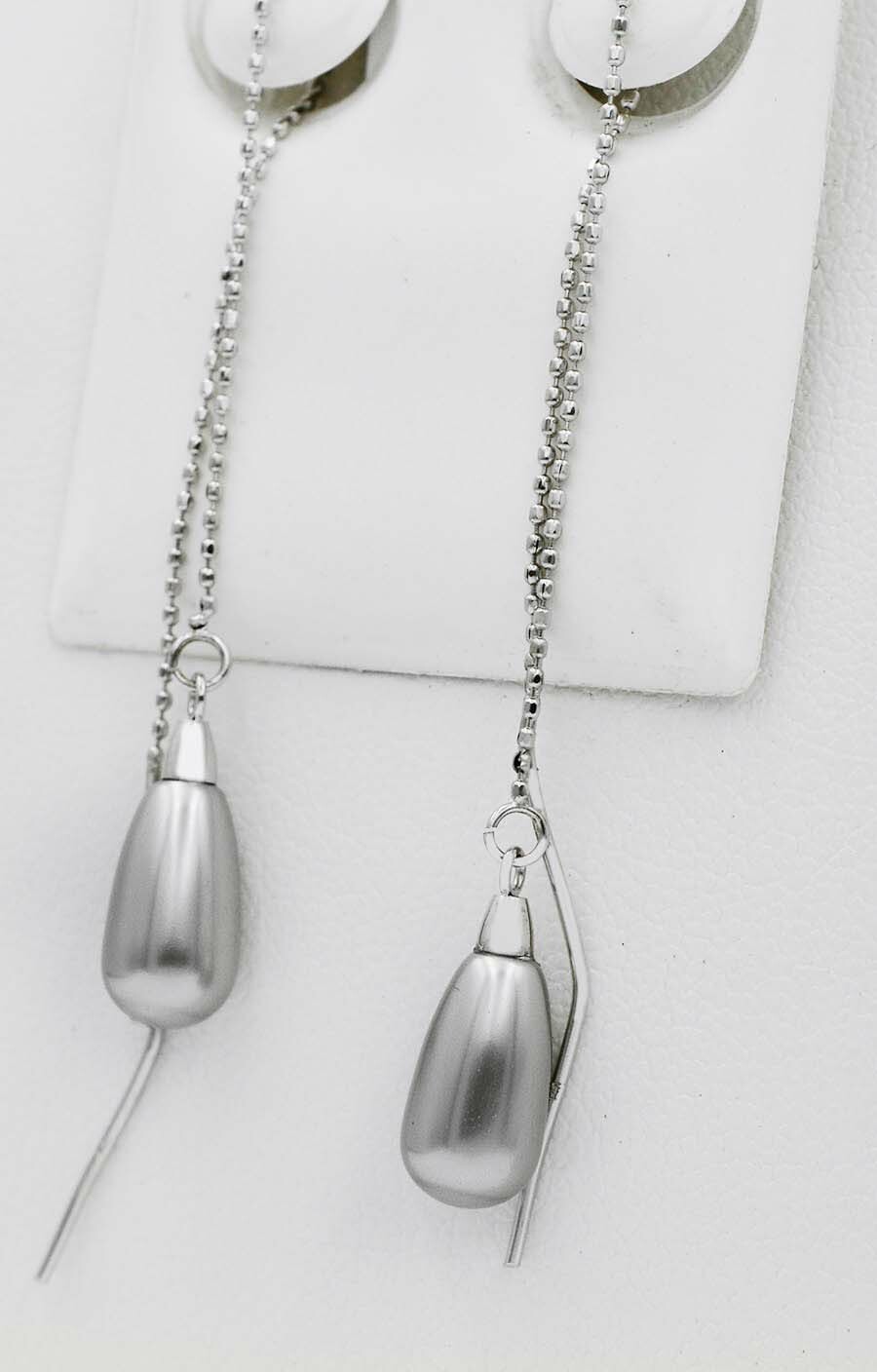 GENUINE GREY PEARL DANGLING EARRINGS 14K GOLD * Free Shipping * Made in USA