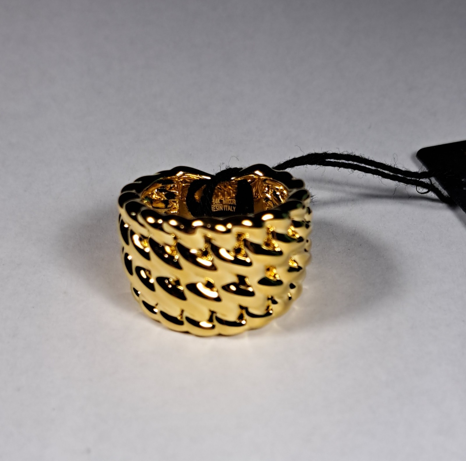 MILOR Layered Chain Ring 14K Electroform Resin Filled Size 6 Made in Italy NEW