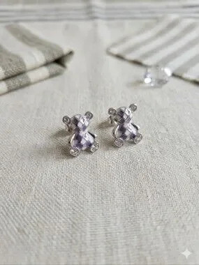 Moissanite 2.0CTW NWT 925 Sterling Silver Enamel Bear Screw Back Earrings