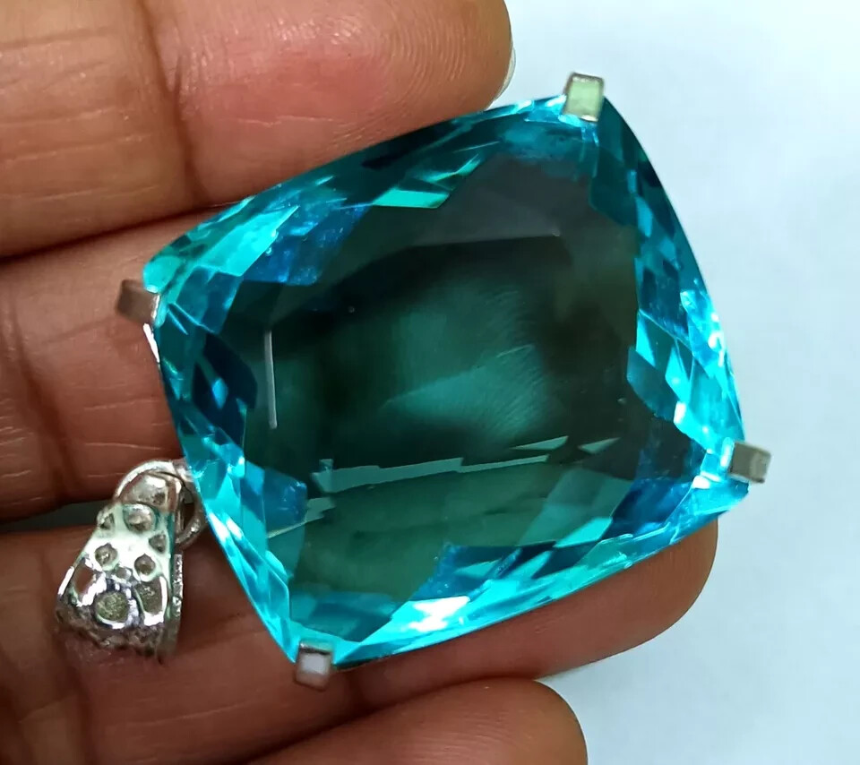 100 Ct+ Certified Natural Blue Topaz 925 Solid Silver Pendant Loose Gemstone A+
