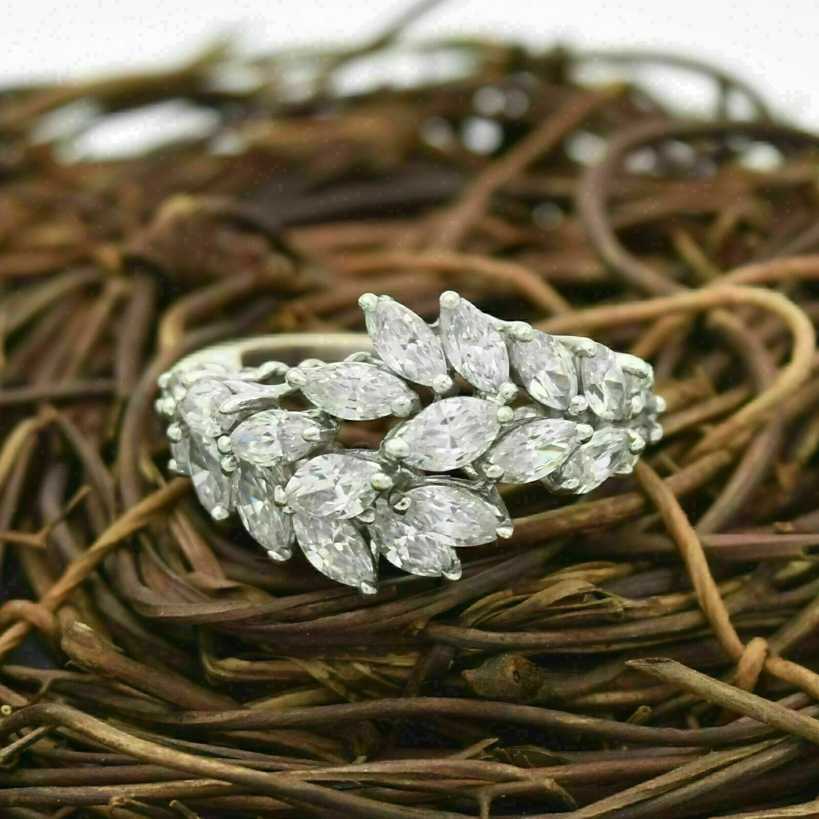 14K White Gold Finish 1.90Ct Marquise Lab-Created Diamond Leaf Engagement Ring