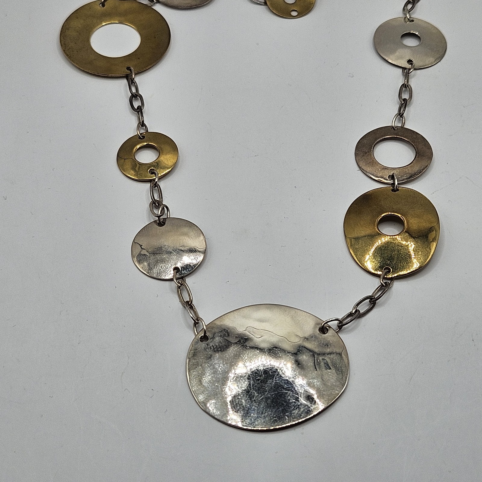 Chunky Robert Lee Morris Mixed Metals Necklace Sterling Silver Brass 34g 24″