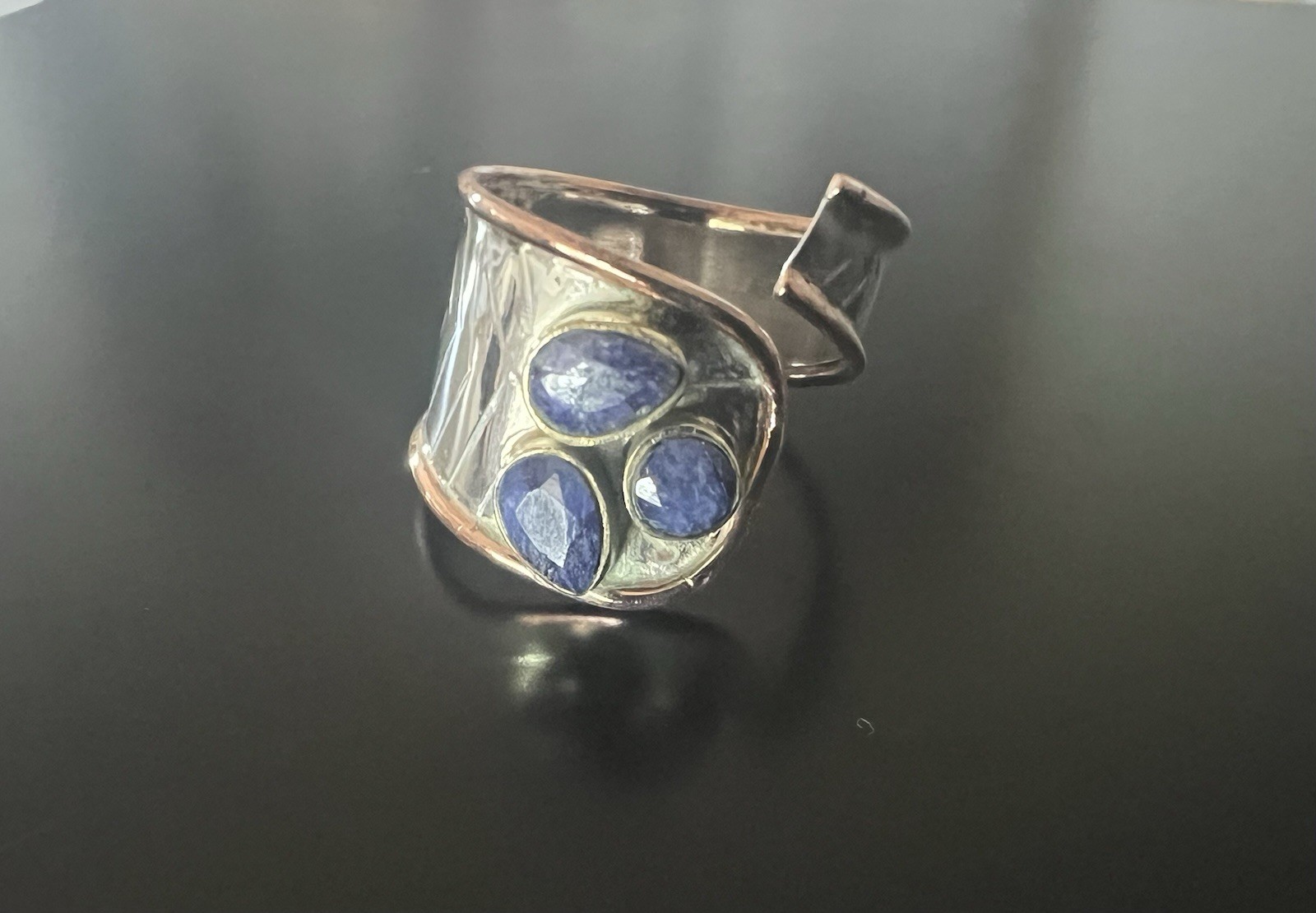 Adjustable Wrap Around Raw Sapphire Ring Sterling Silver w/Copper size 9-10