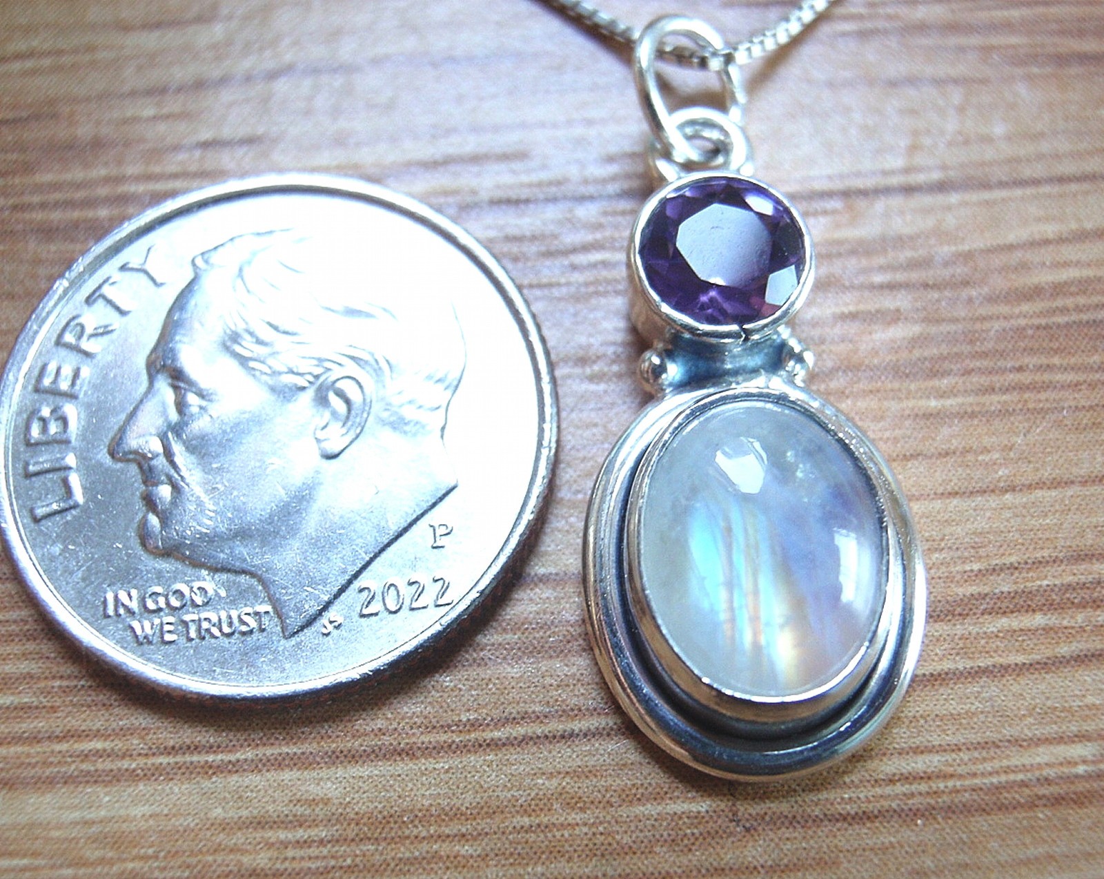 Faceted Amethyst Moonstone 925 Silver Pendant Rainbow Colors you get exact item