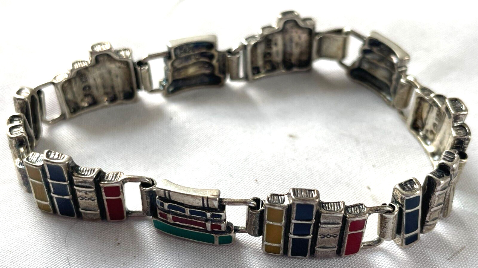 STERLING SILVER ENAMEL BOOKS BRACELET BIBLIOPHILE SHUBE DAKOTA WEST -FREE SHIP