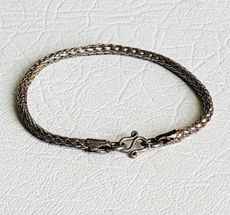 Vintage 925 Sterling Silver Foxtail Weave S Hook Latch 7Inch Bracelet