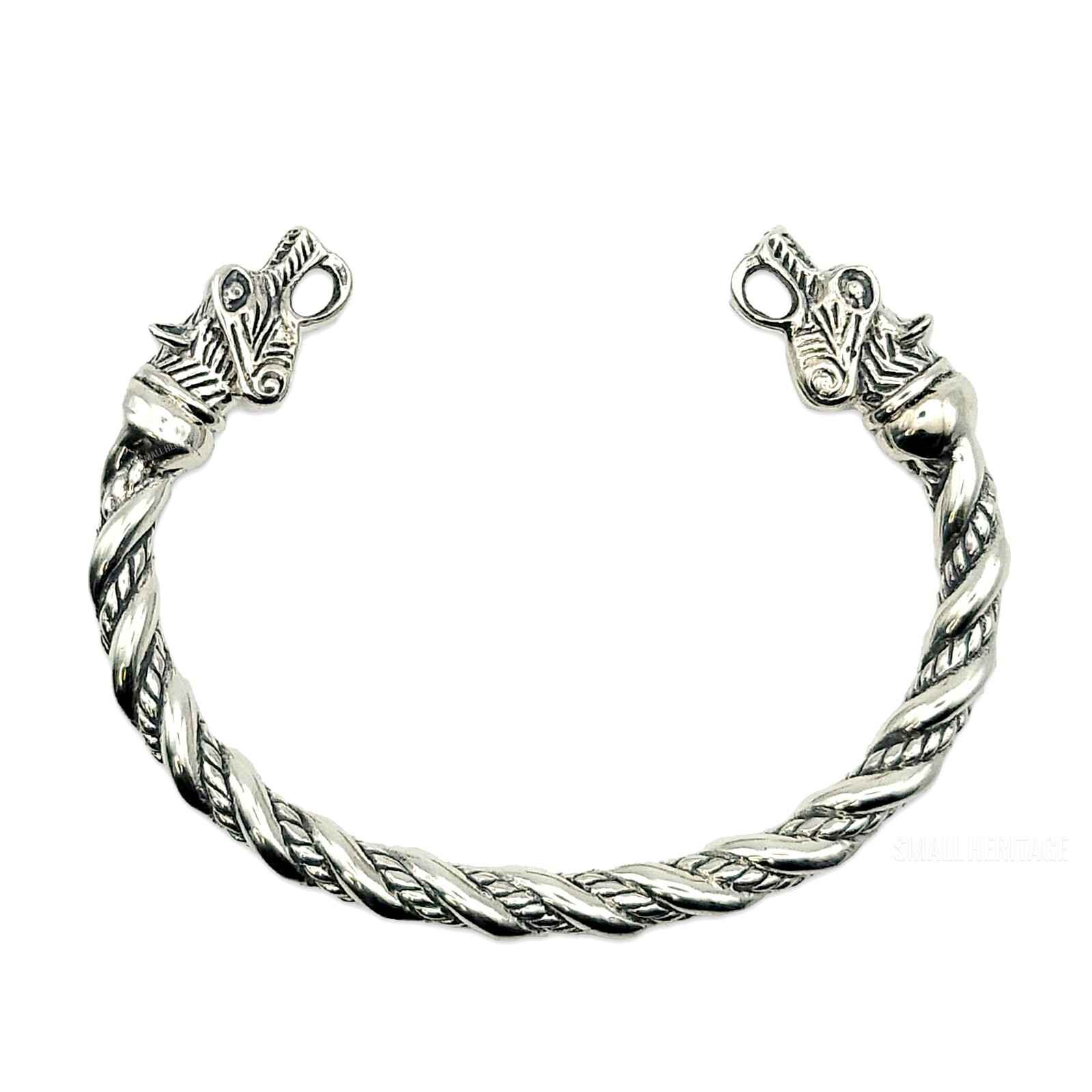 925 Sterling Silver Viking Bracelet Cuff Medieval Style Wolf Twisted Arm Ring
