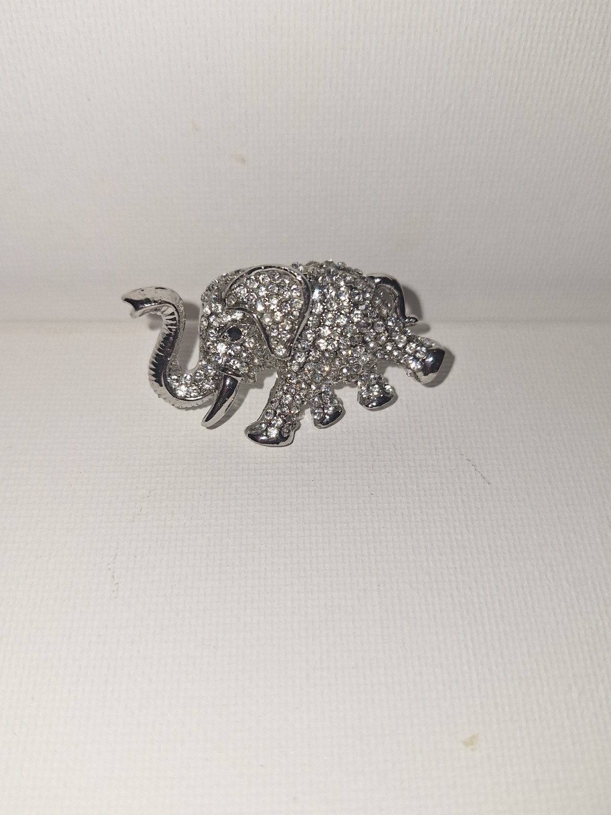 Silver Tone Pavé Crystal Elephant Statement Ring, White/Colorless, Size 7