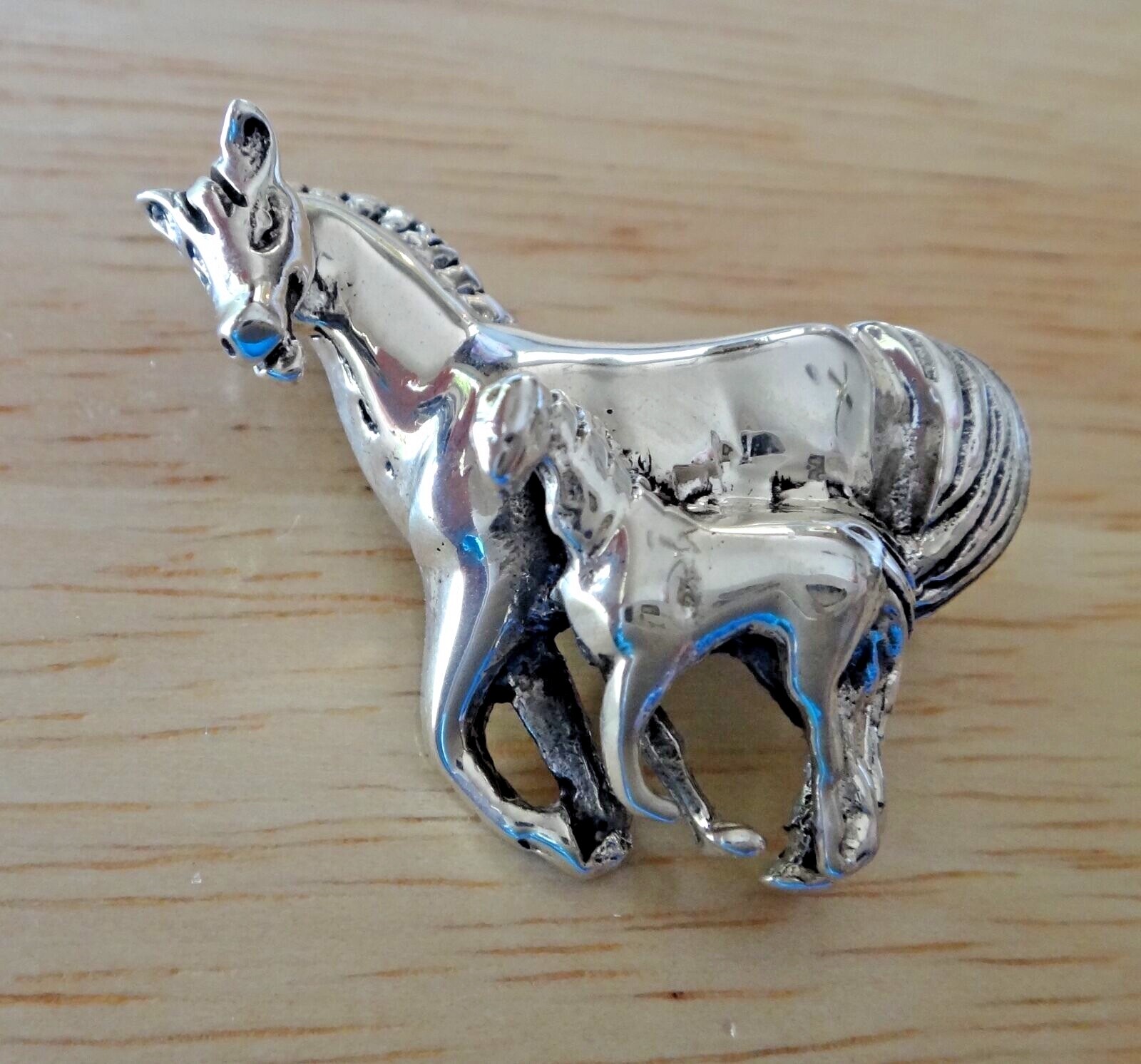 Sterling Silver 25x35mm Heavy 12gram Horse Mare Foal Colt Pin & Pendant