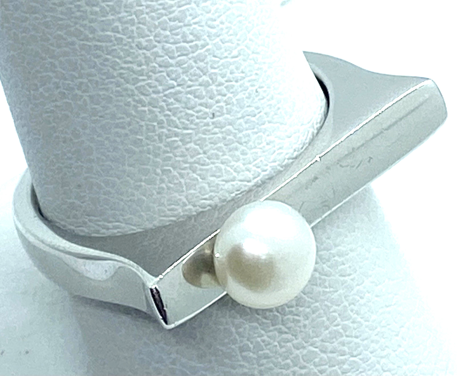 SILPADA Sterling Silver / 925 & Button Pearl Modernist Asymmetrical Ring Size 9