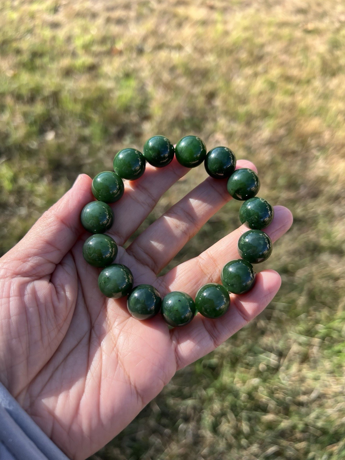 XL 14mm Genuine Nephrite Jade Bead Bracelet in Good Color B800 5