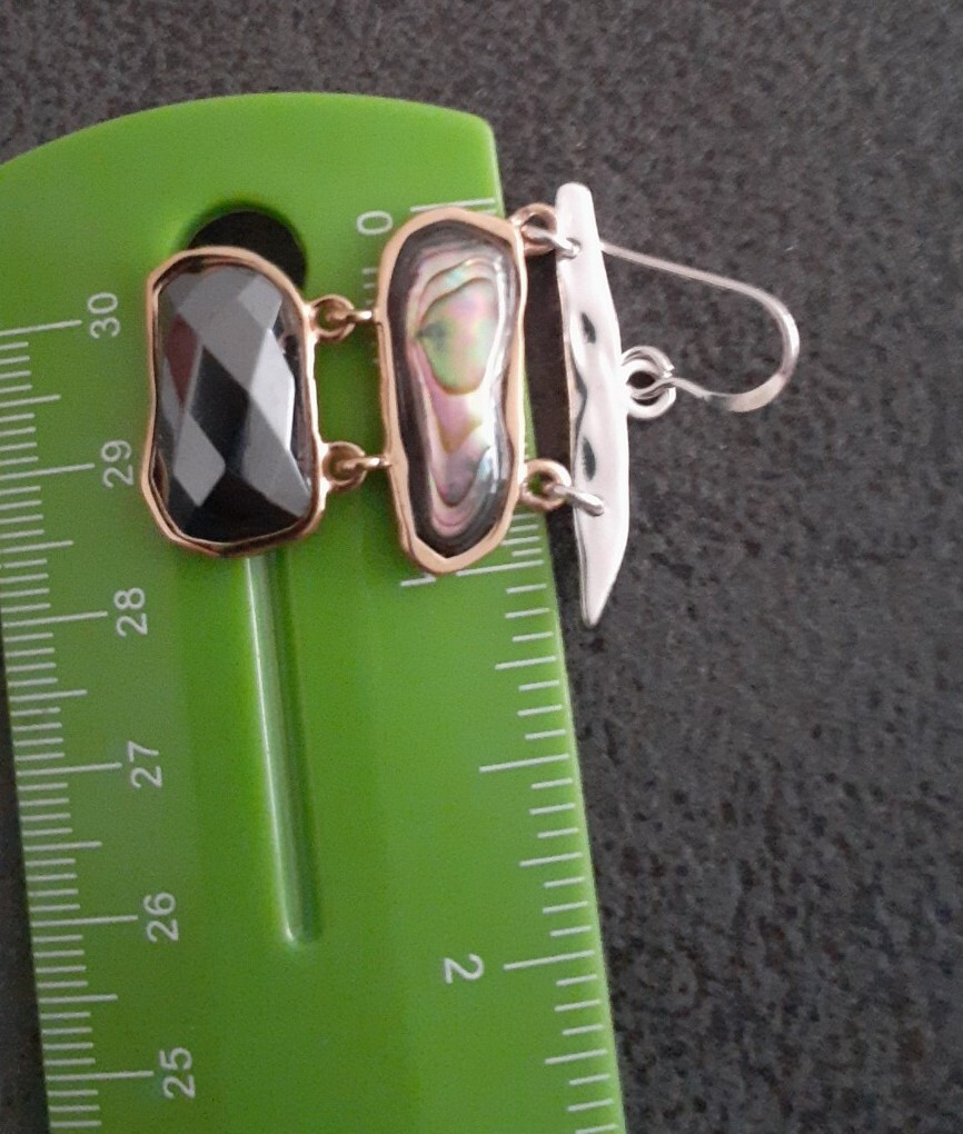 HSN Designer Fine Studio Barse Mixed Metals Abalone Hematite Dangle Earrings