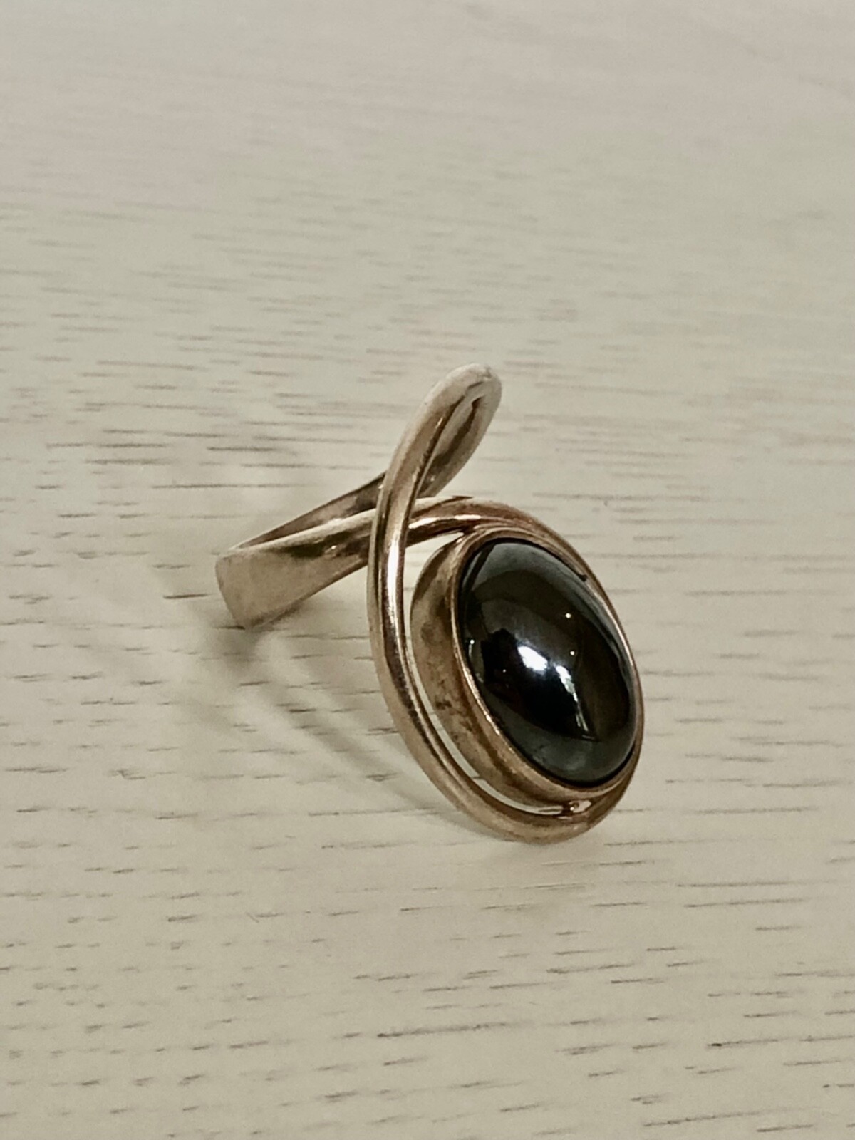 Georg Jensen Sterling Silver Hematite Loop Ring SIZE K Excellent Condition