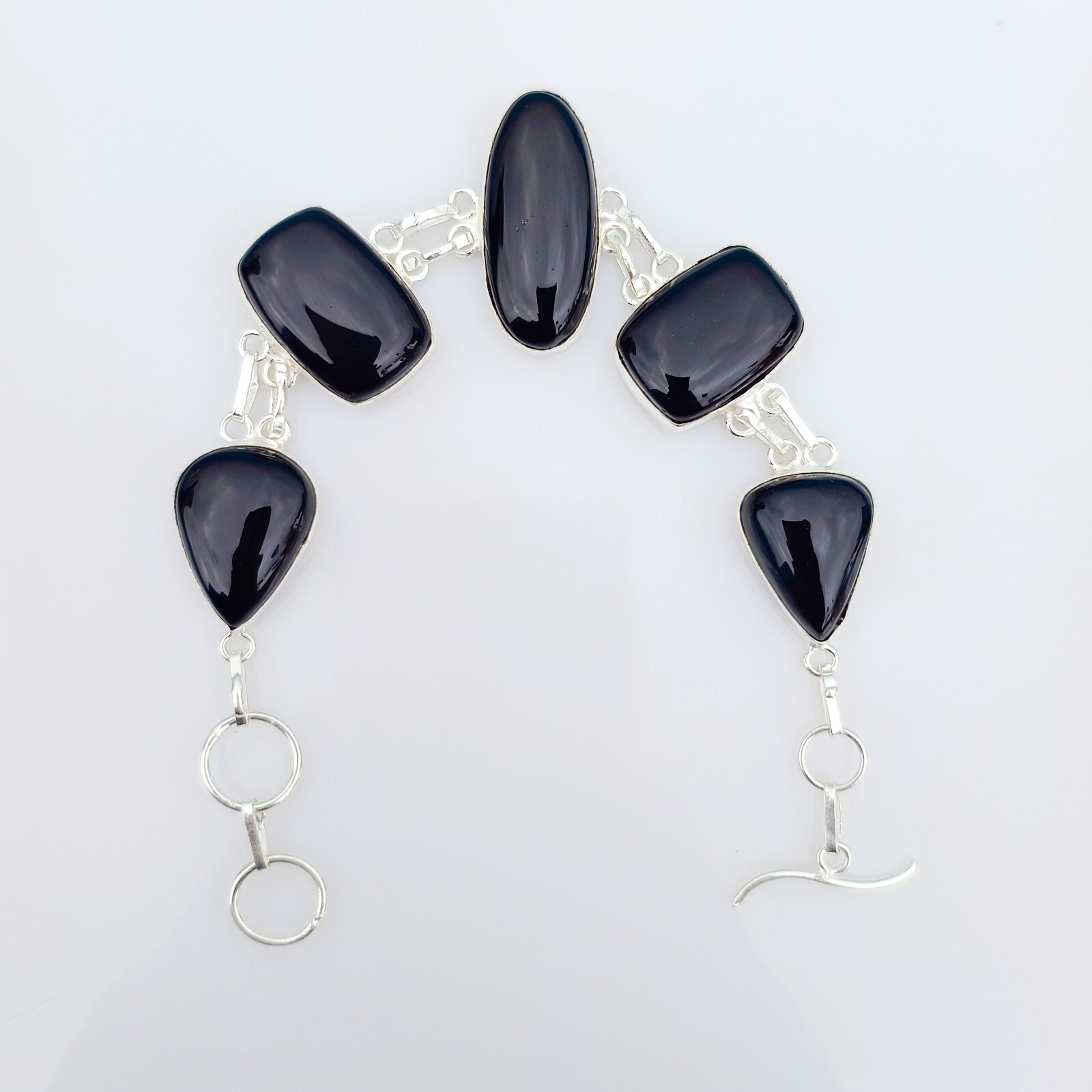 Natural Black onyx Gemstone Bracelet 925 Sterling Silver Handmade Gift Jewelry