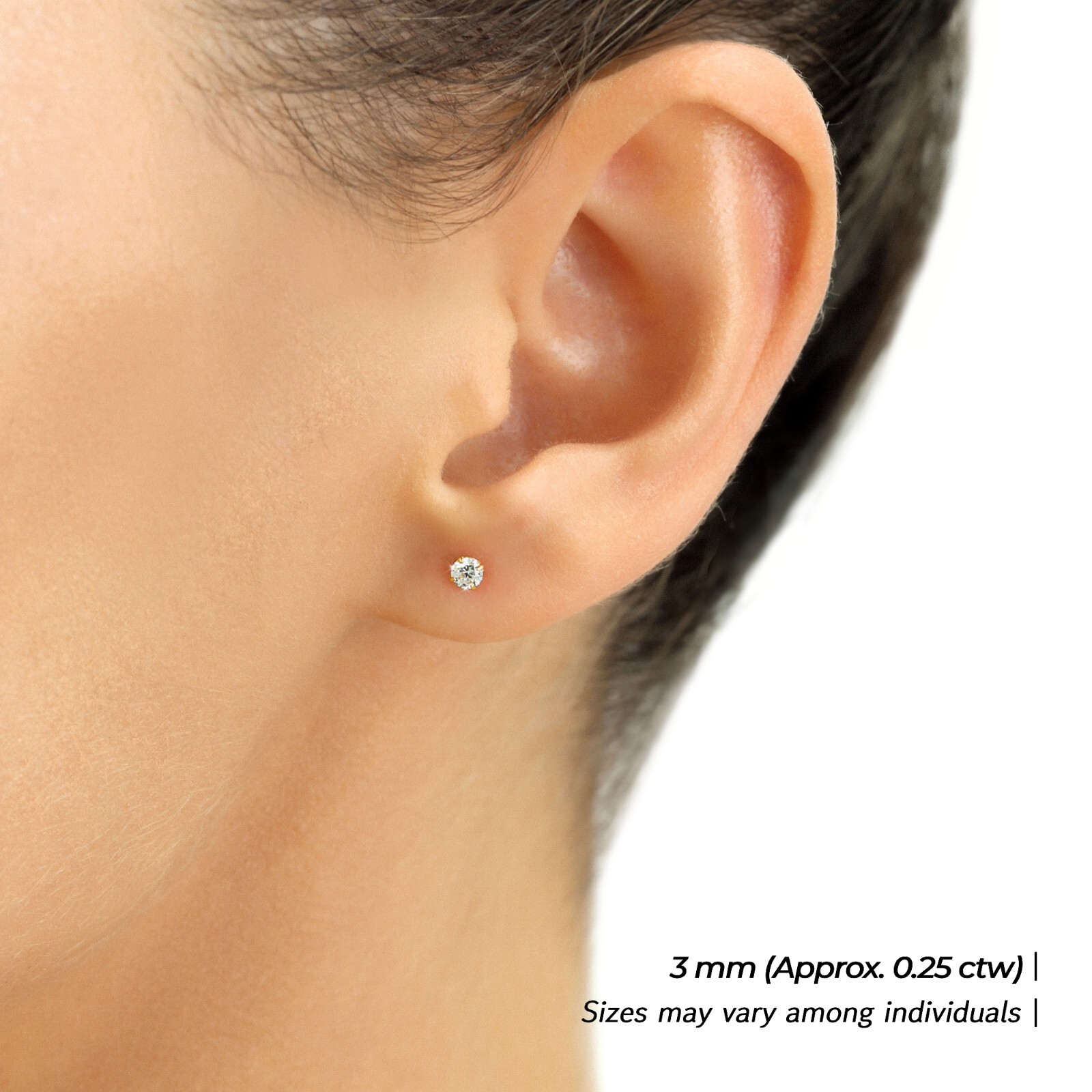 14K Real Solid Gold 2 Carat Created Diamond Round Brilliant Stud Earrings 6MM CZ