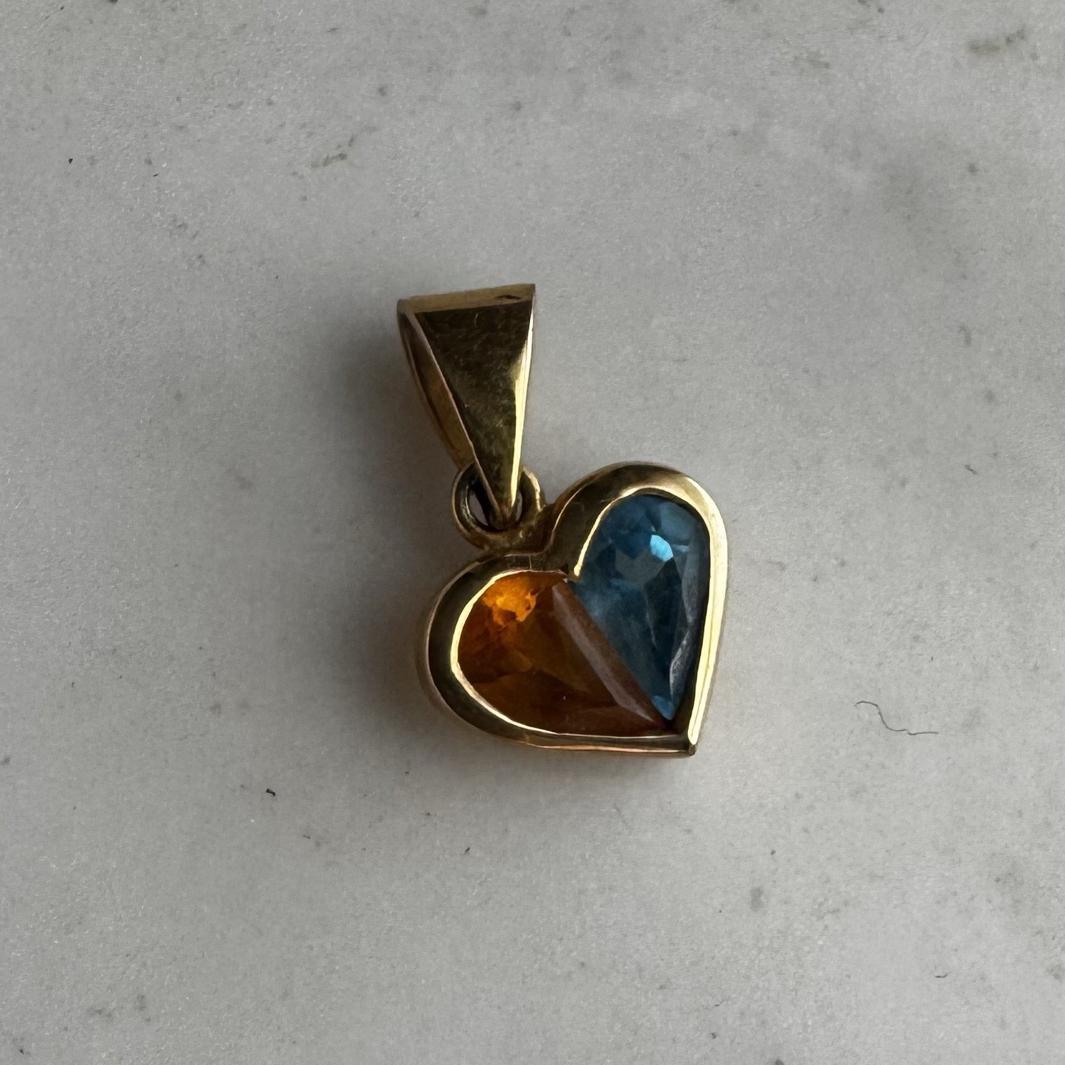 14K Citrine and Aquamarine Heart Charm – Vintage Beauty in Excellent Condition