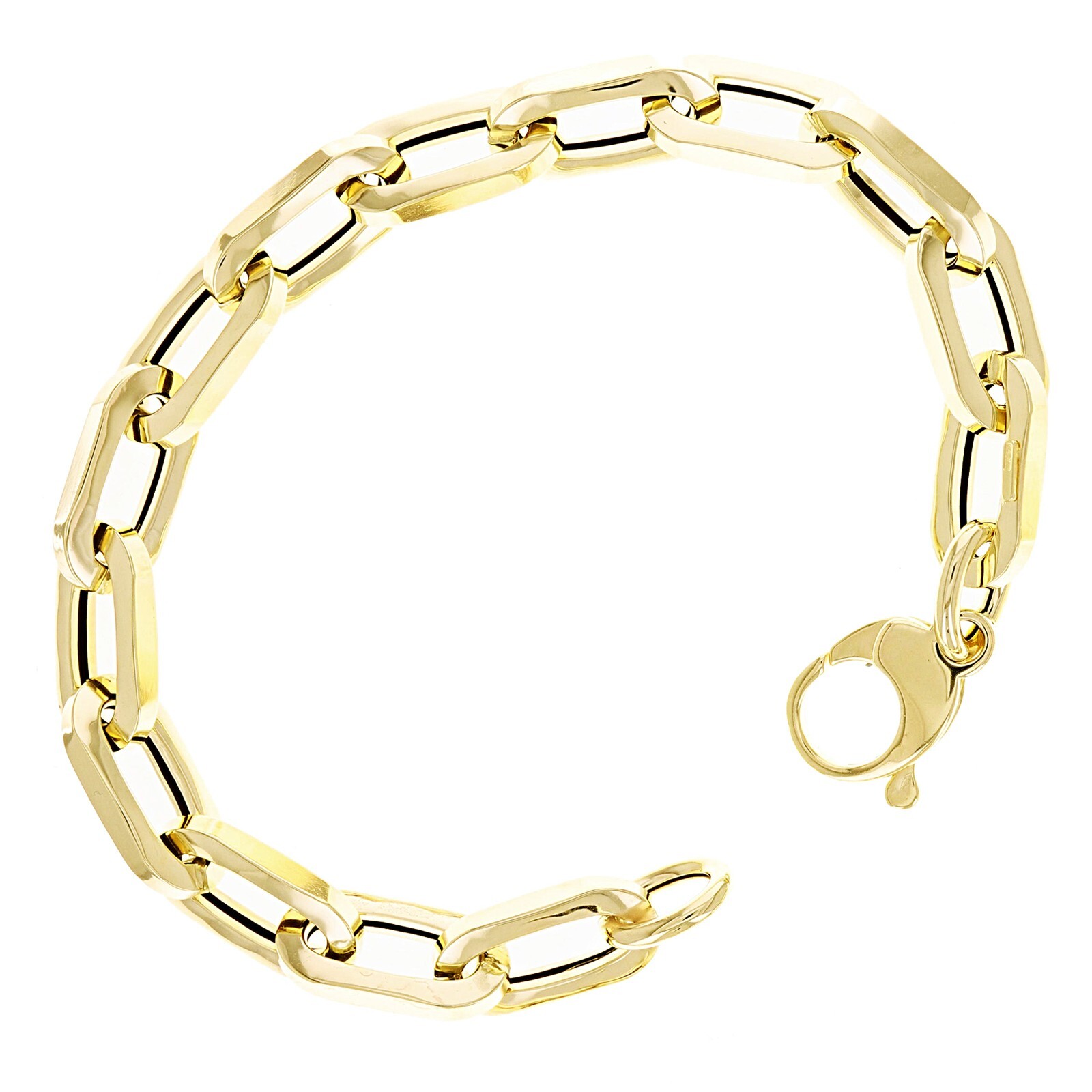Italian 14k Yellow Gold Big Hollow Oval Paper Clip Link Bracelet 8″ 8.7mm 9.4g