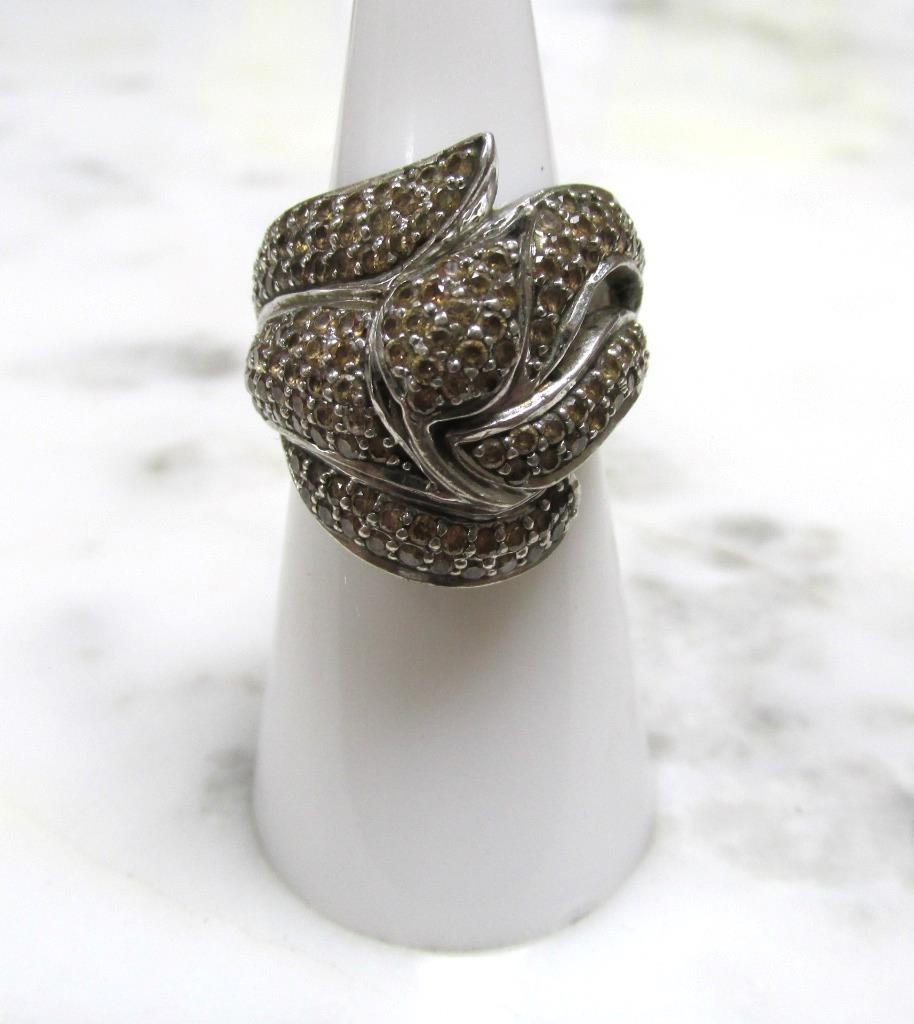 Unknown Stone Sterling Silver Pave Set Statement Ring ~ Size 6.5 ~ 8.3g ~ 4-C355