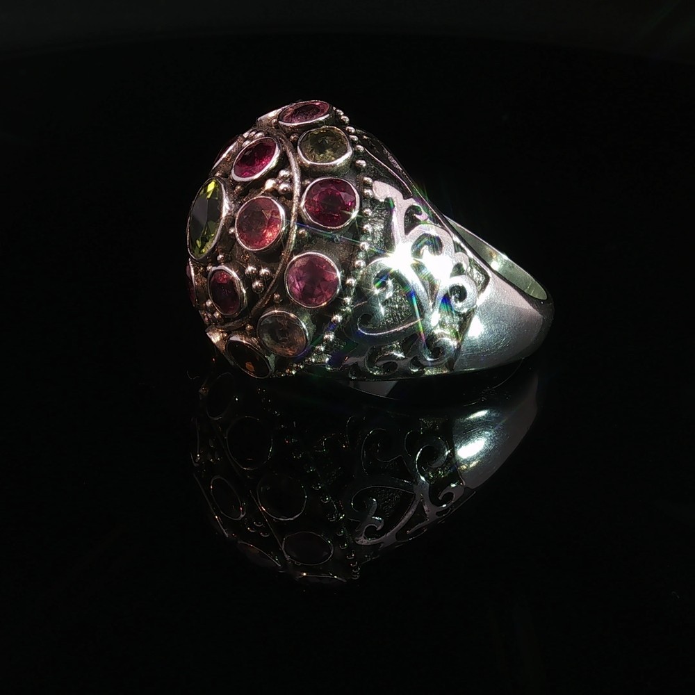 925 Sterling Silver Multi-Gemstone Statement Ring