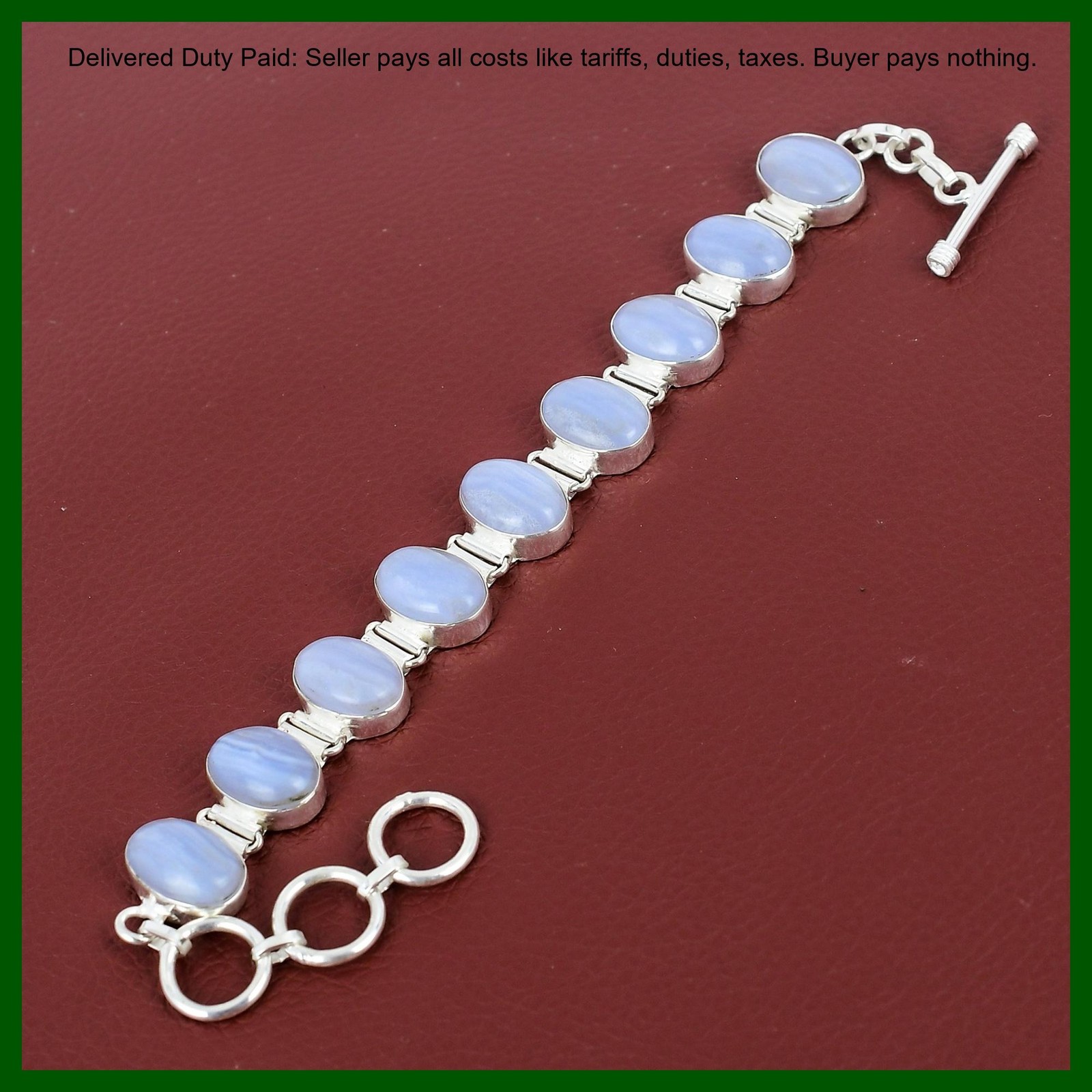 Blue Lace Agate Gemstone 925 Silver Anniversary Birthday Wedding Chain Bracelet
