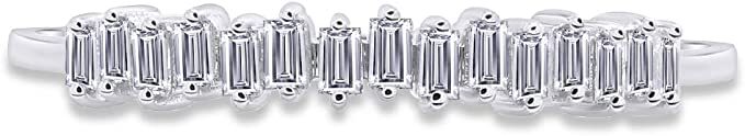 1/4ct Half Eternity Stackable Band Ring Natural Taper Diamond Sterling Silver