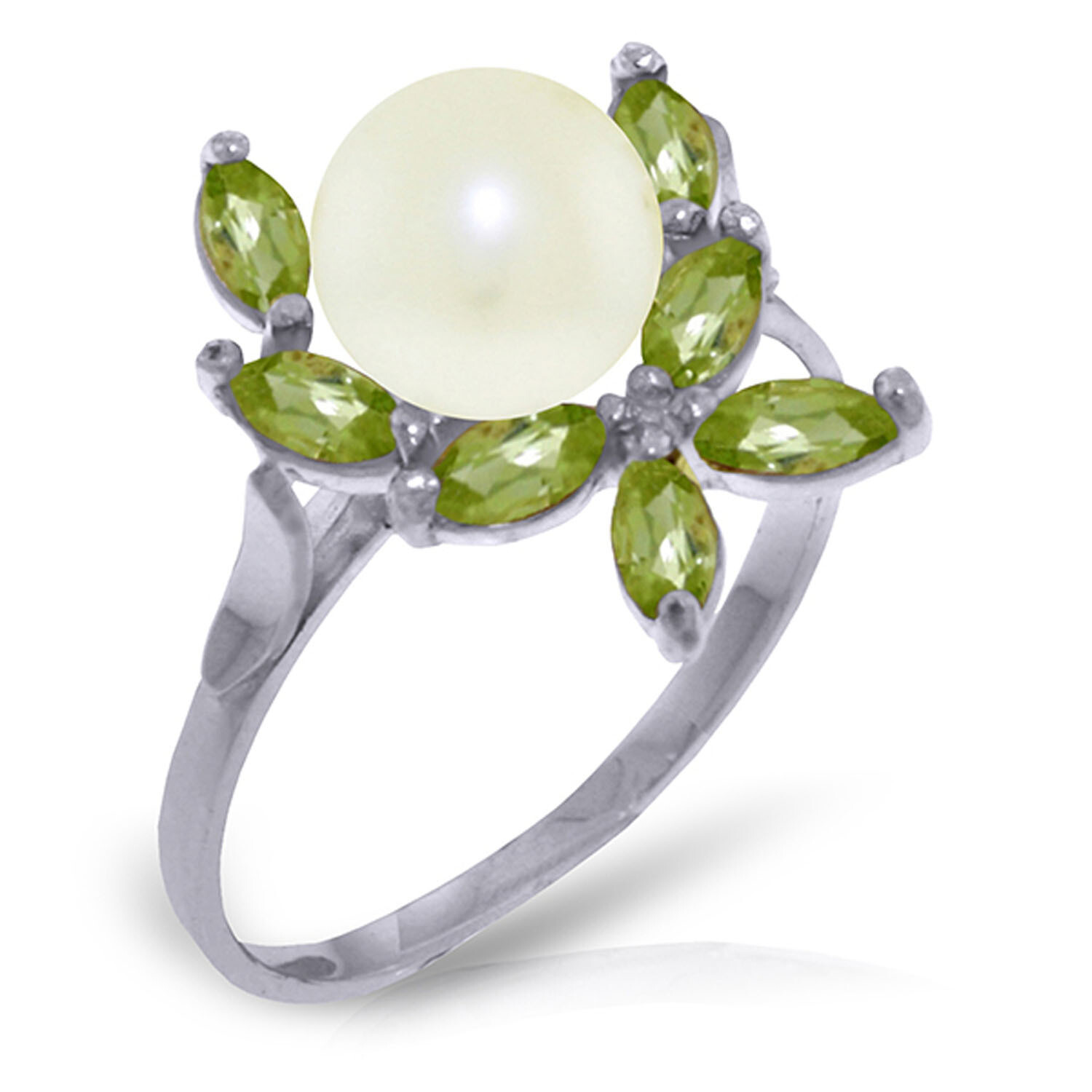 Brand New 2.65 Carat 14K Solid White Gold Ring Natural Peridot pearl